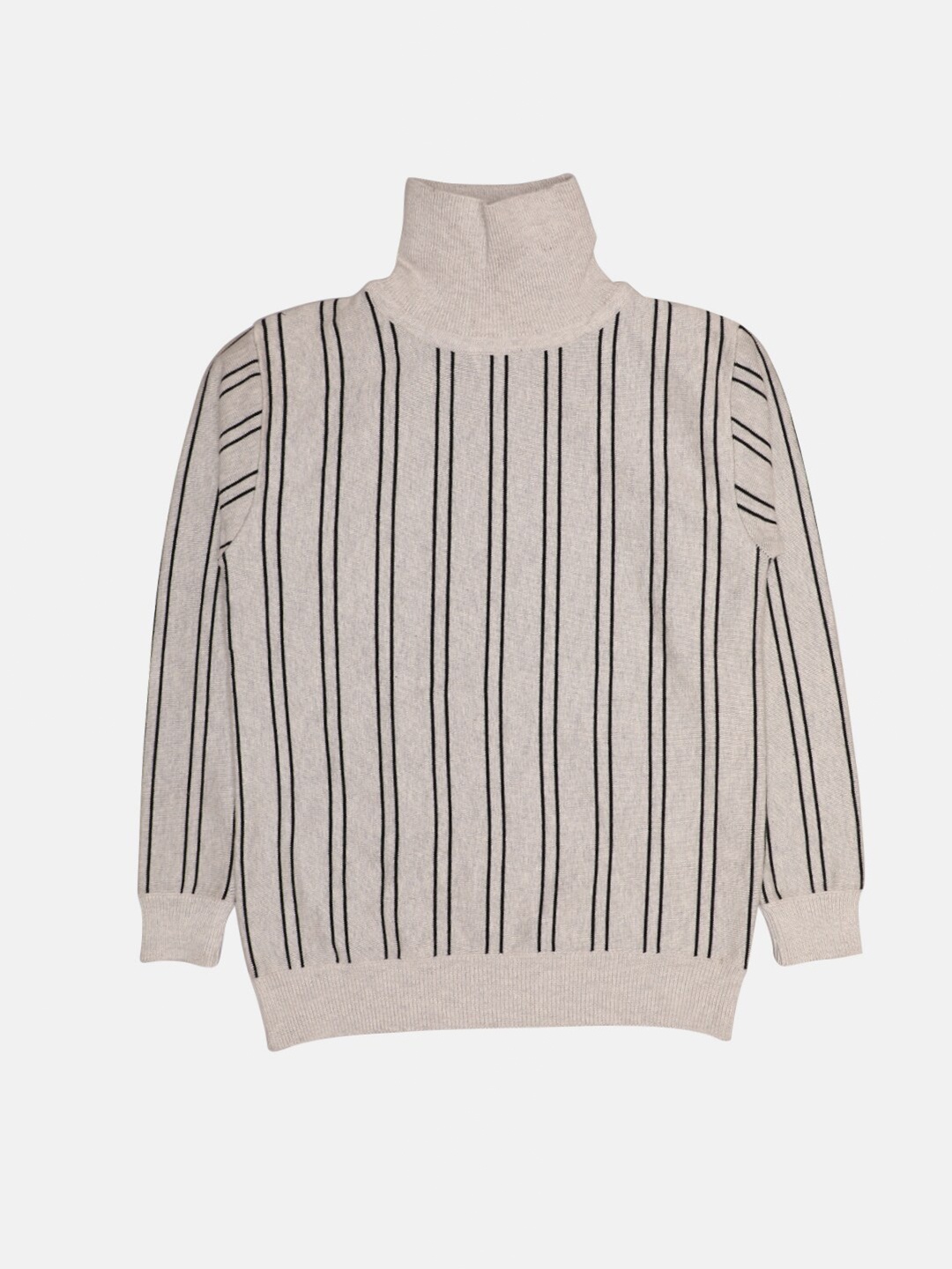 

CHIMPRALA Boys Off White & Black Striped Wool Pullover