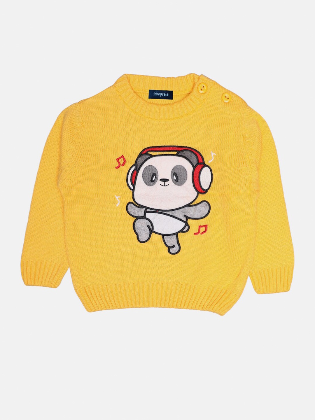 

CHIMPRALA Girls Yellow & White Printed Wool Pullover