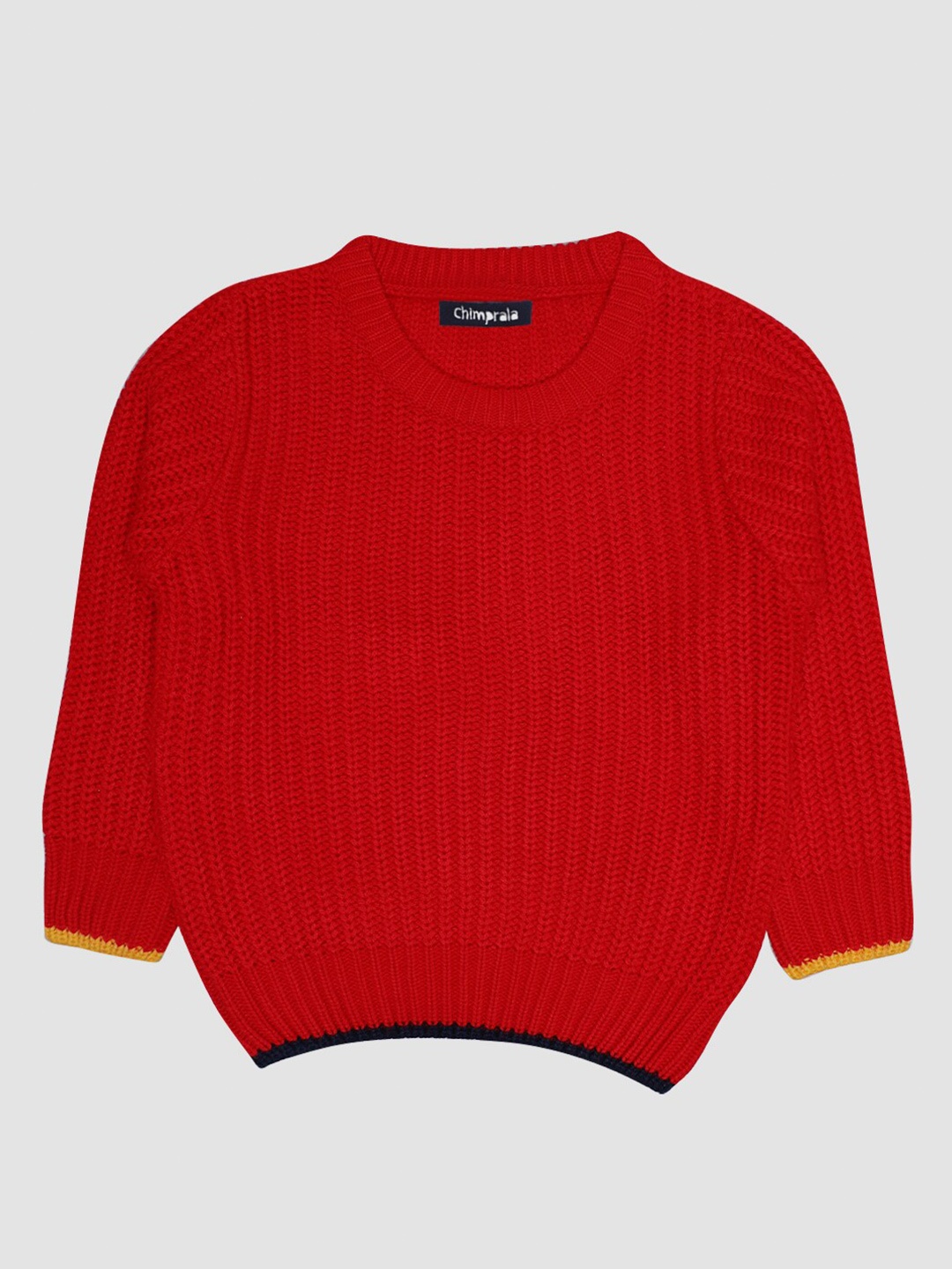 

CHIMPRALA Girls Red & Blue Ribbed Woolen Pullover