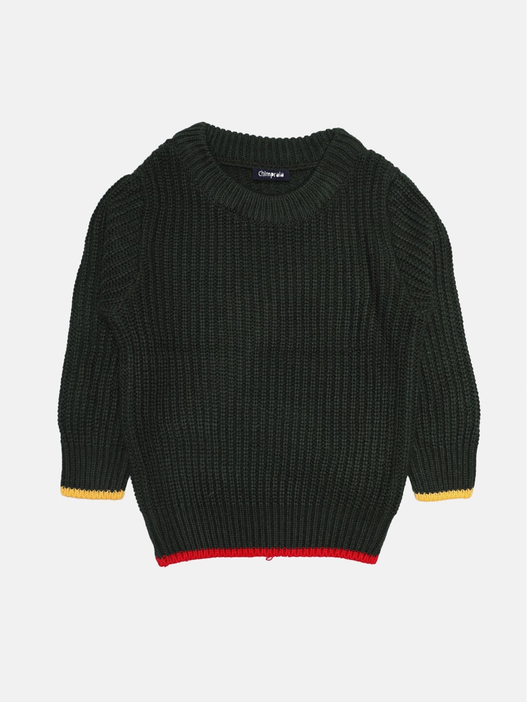 

CHIMPRALA Girls Green Ribbed Pullover