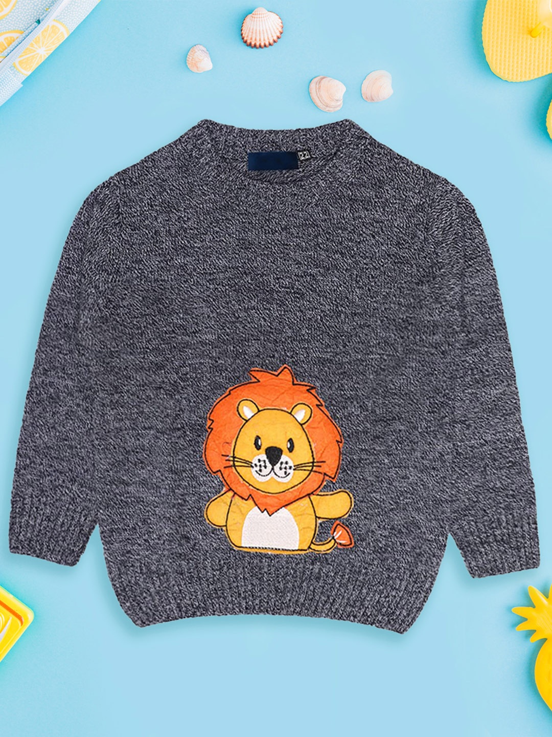 

CHIMPRALA Boys Grey & Yellow Printed Wool Pullover