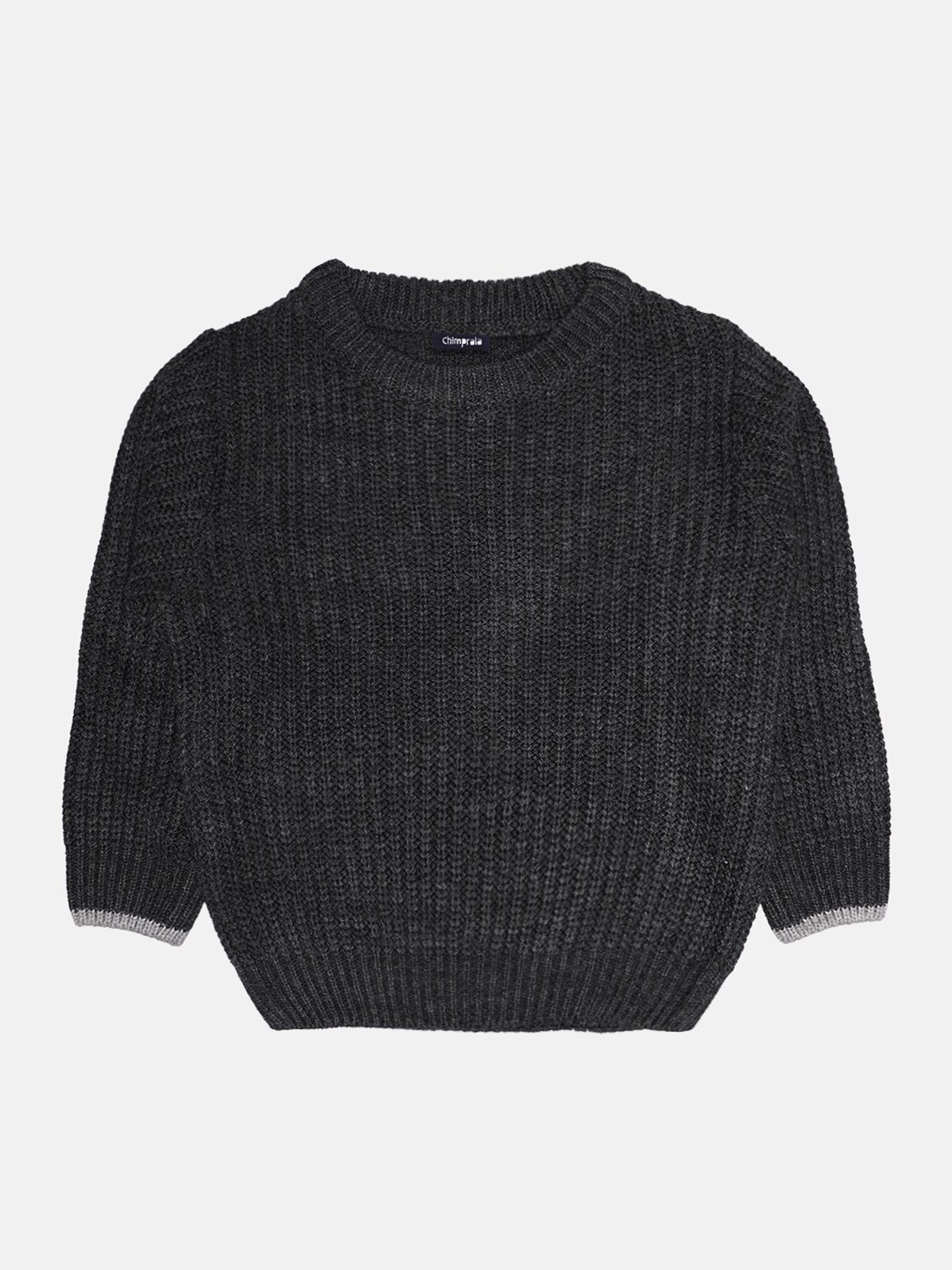 

CHIMPRALA Girls Charcoal Ribbed Pullover