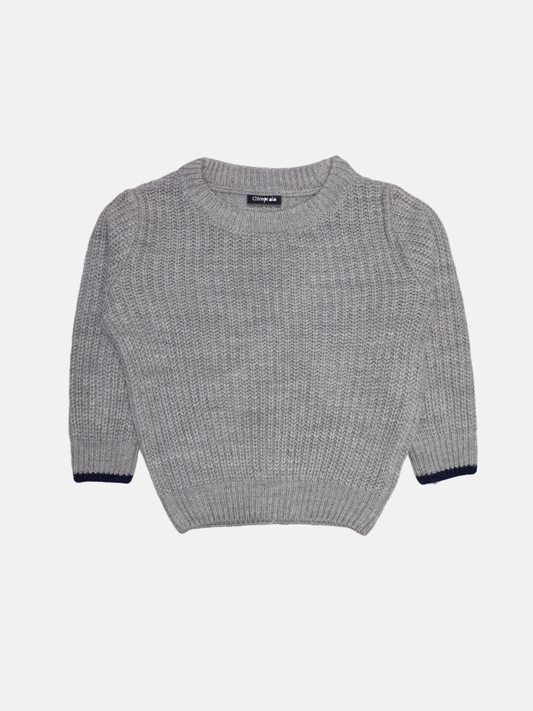 

CHIMPRALA Girls Grey & Black Ribbed Woolen Pullover