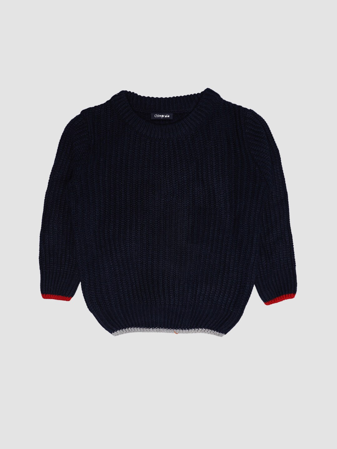 

CHIMPRALA Girls Navy Blue & Red Striped Striped Pullover