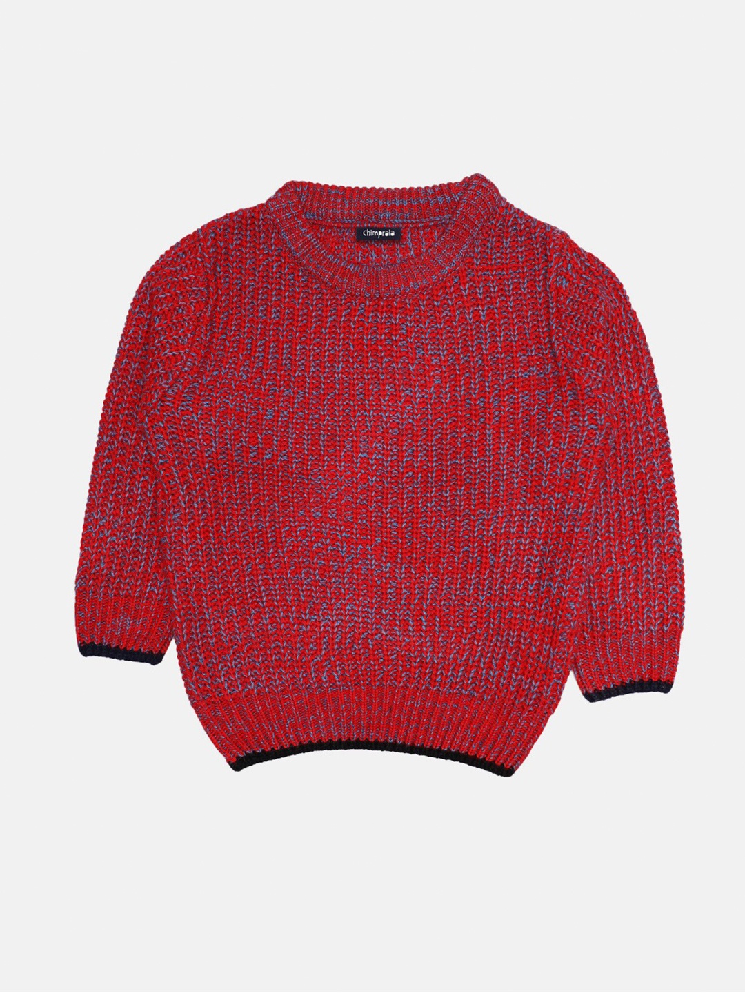 

CHIMPRALA Girls Red & Grey Ribbed Pullover