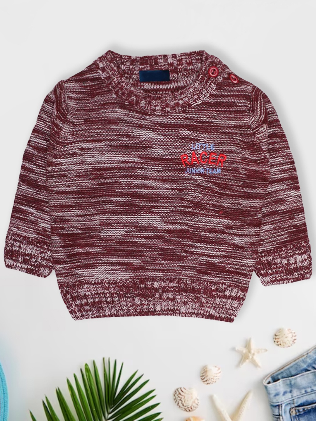 

CHIMPRALA Boys Maroon & White Ribbed Pullover