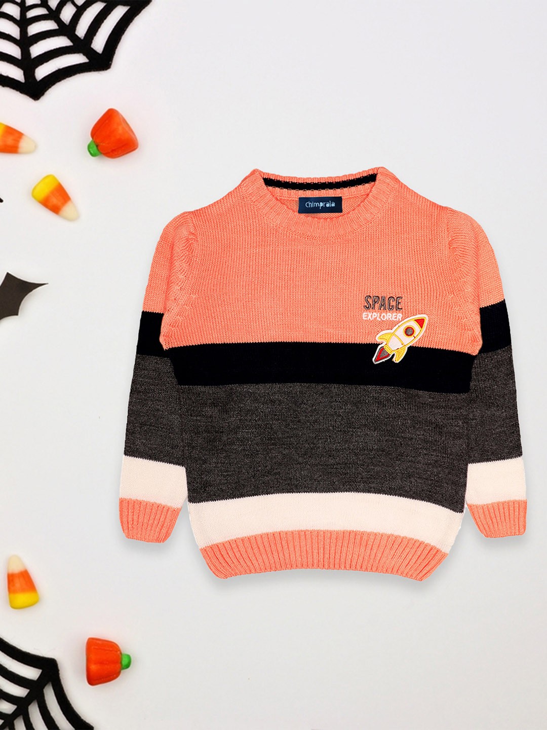 

CHIMPRALA Boys Orange & Black Colourblocked Colourblocked Pullover