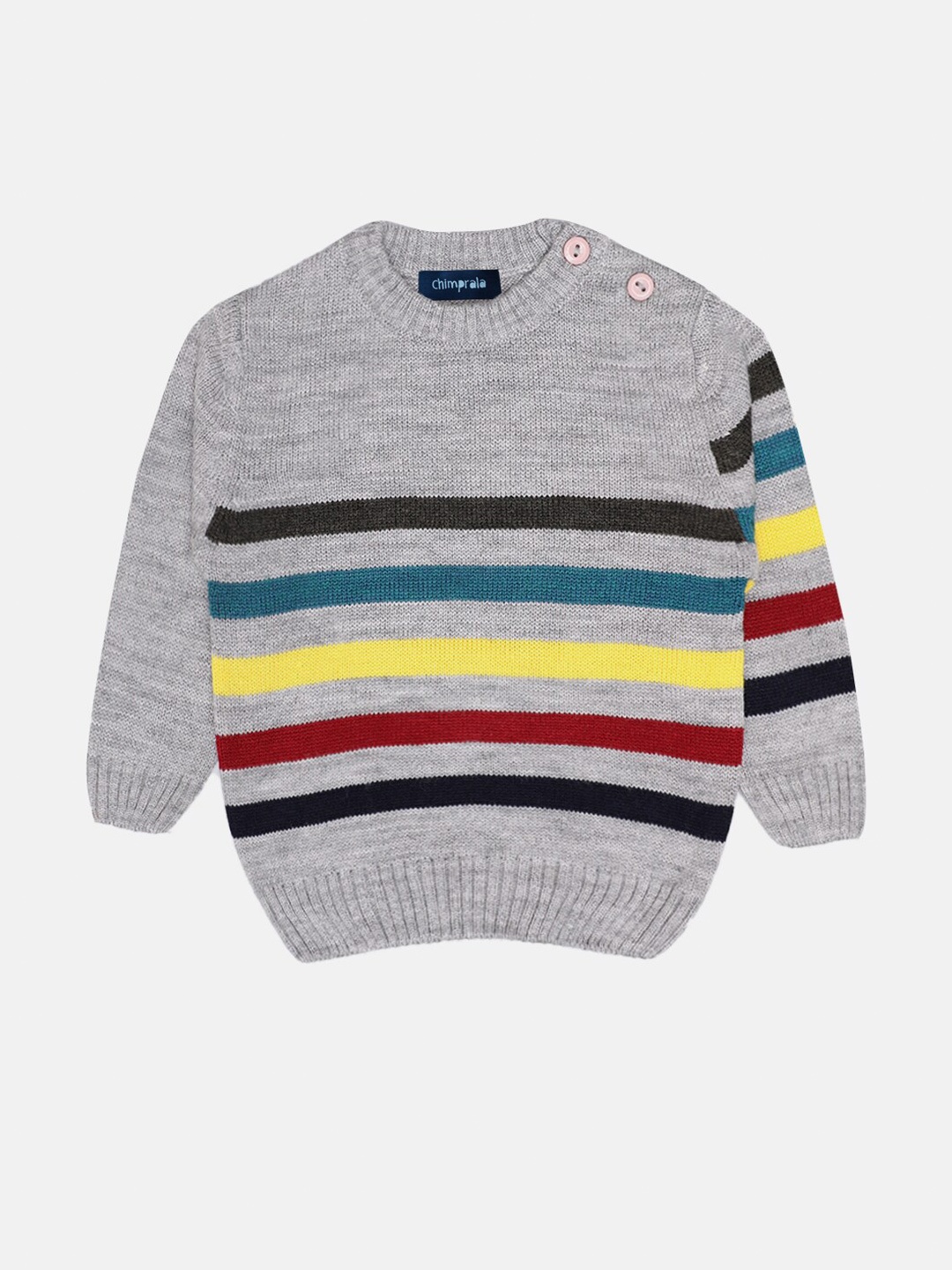 

CHIMPRALA Boys Grey & Black Striped Striped Pullover