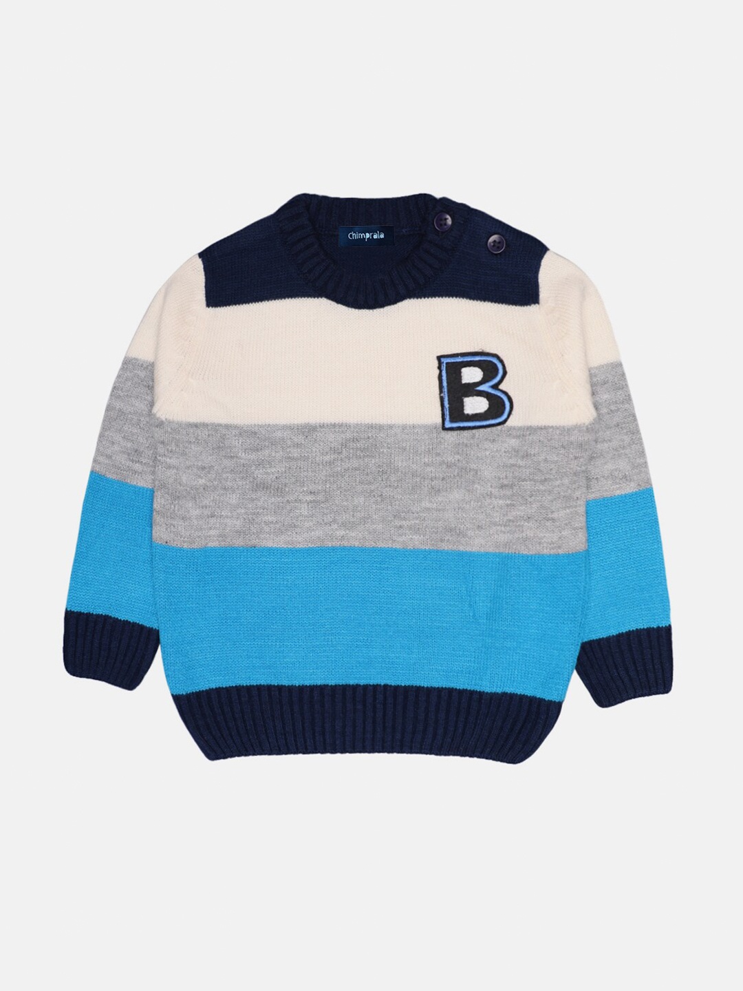 

CHIMPRALA Boys Navy Blue & Grey Colourblocked Woolen Pullover