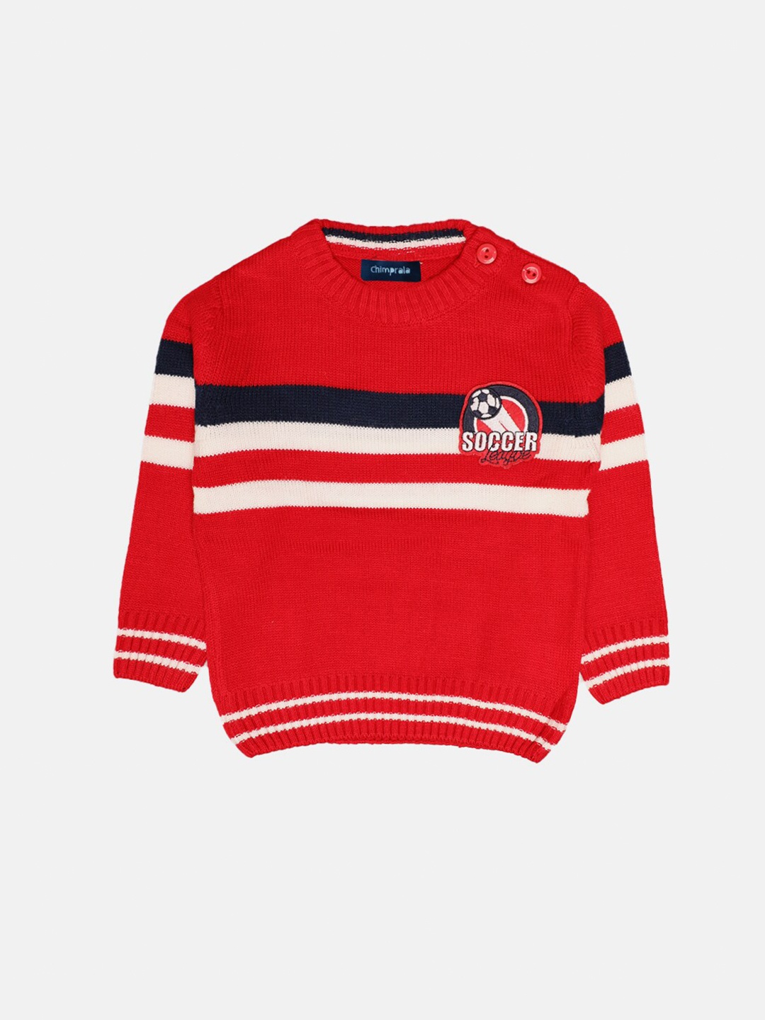 

CHIMPRALA Boys Red & Cream-Coloured Striped Woolen Pullover Sweater