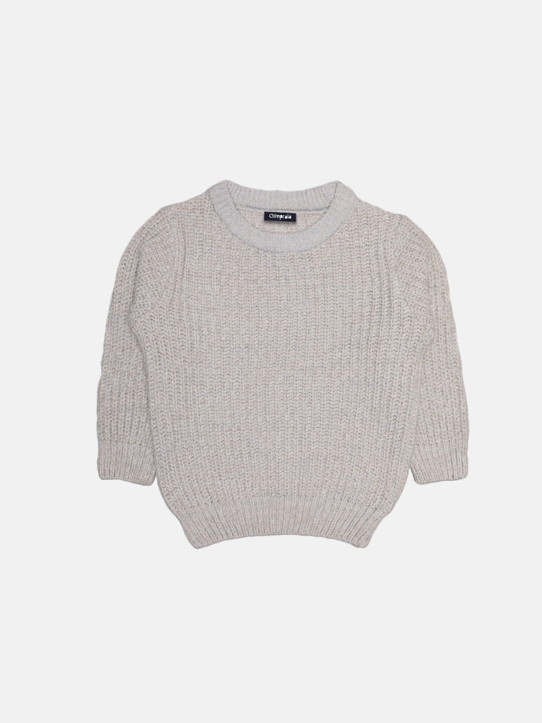 

CHIMPRALA Girls Off White Ribbed Wool Pullover