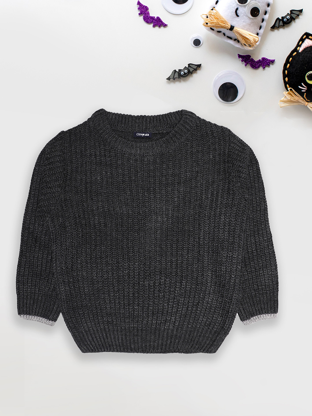 

CHIMPRALA Boys Charcoal & Grey Cable Knit Pullover