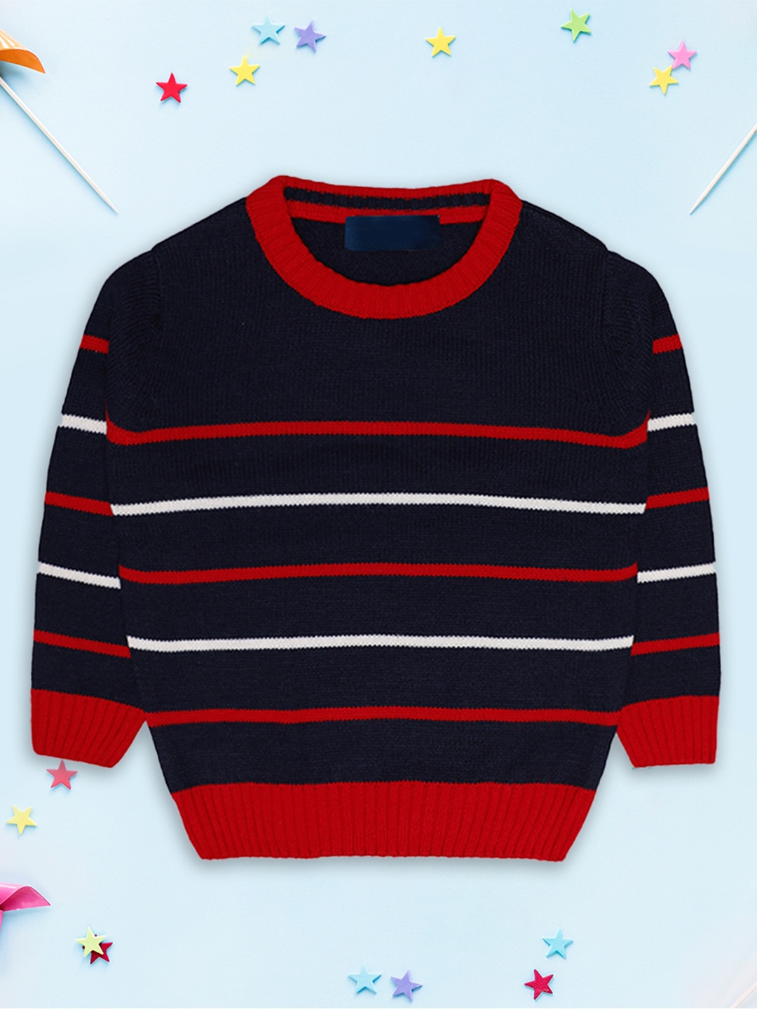 

CHIMPRALA Boys Navy Blue & White Striped Pullover