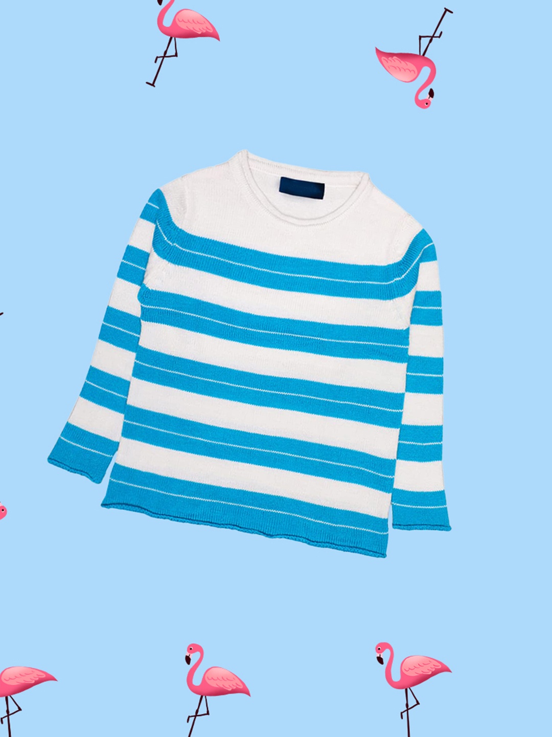 

CHIMPRALA Girls Blue & Off White Striped Striped Pullover