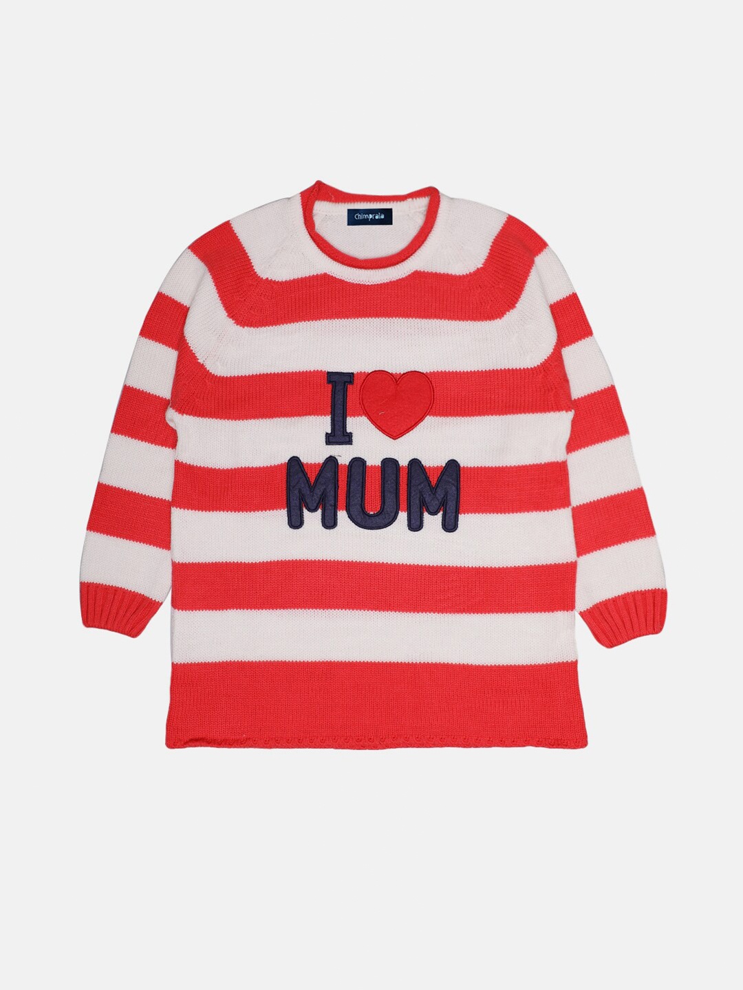 

CHIMPRALA Girls Red & Off White Striped Wool Pullover