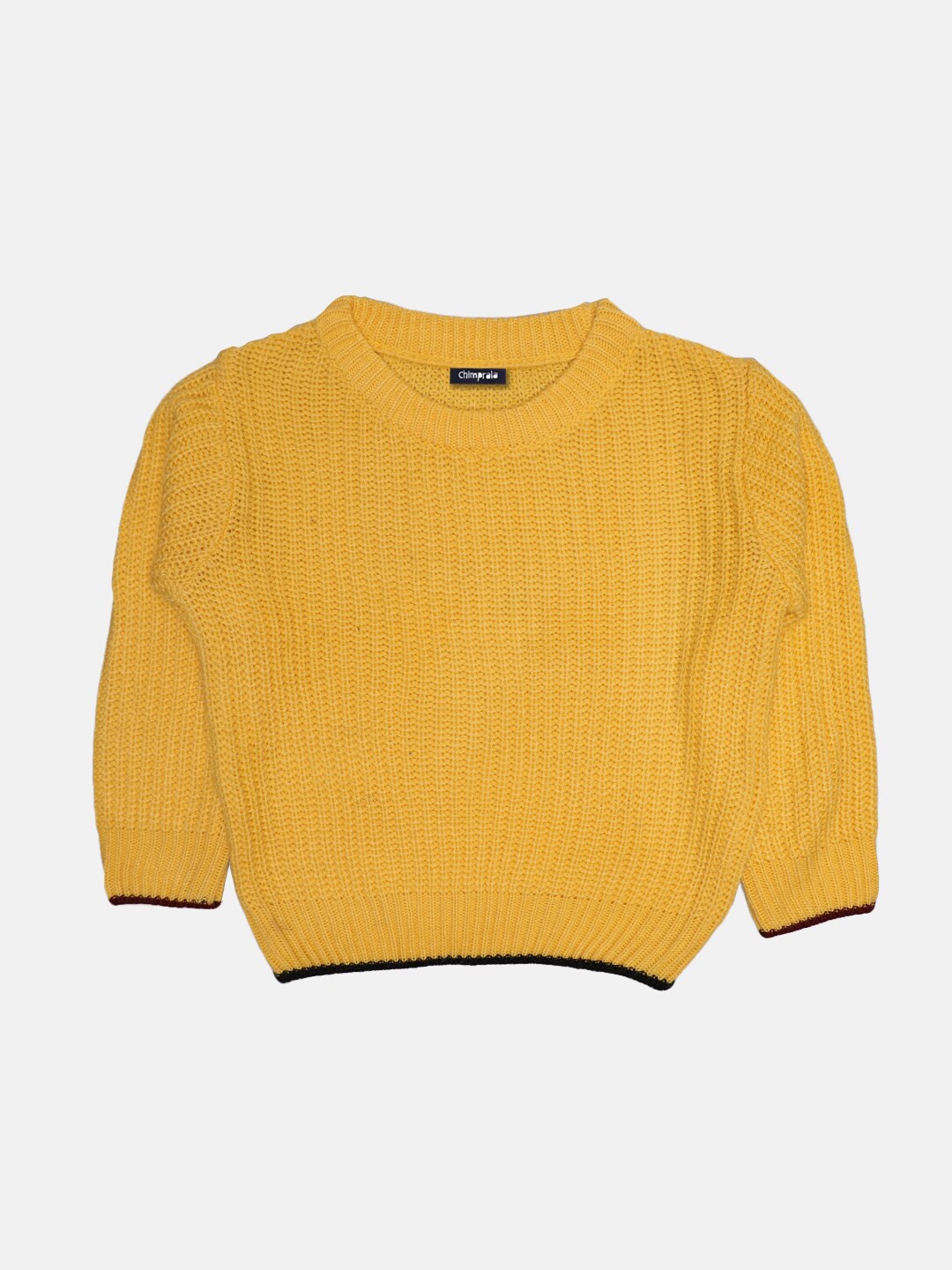 

CHIMPRALA Boys Yellow & Black Woolen Cable Knit Pullover