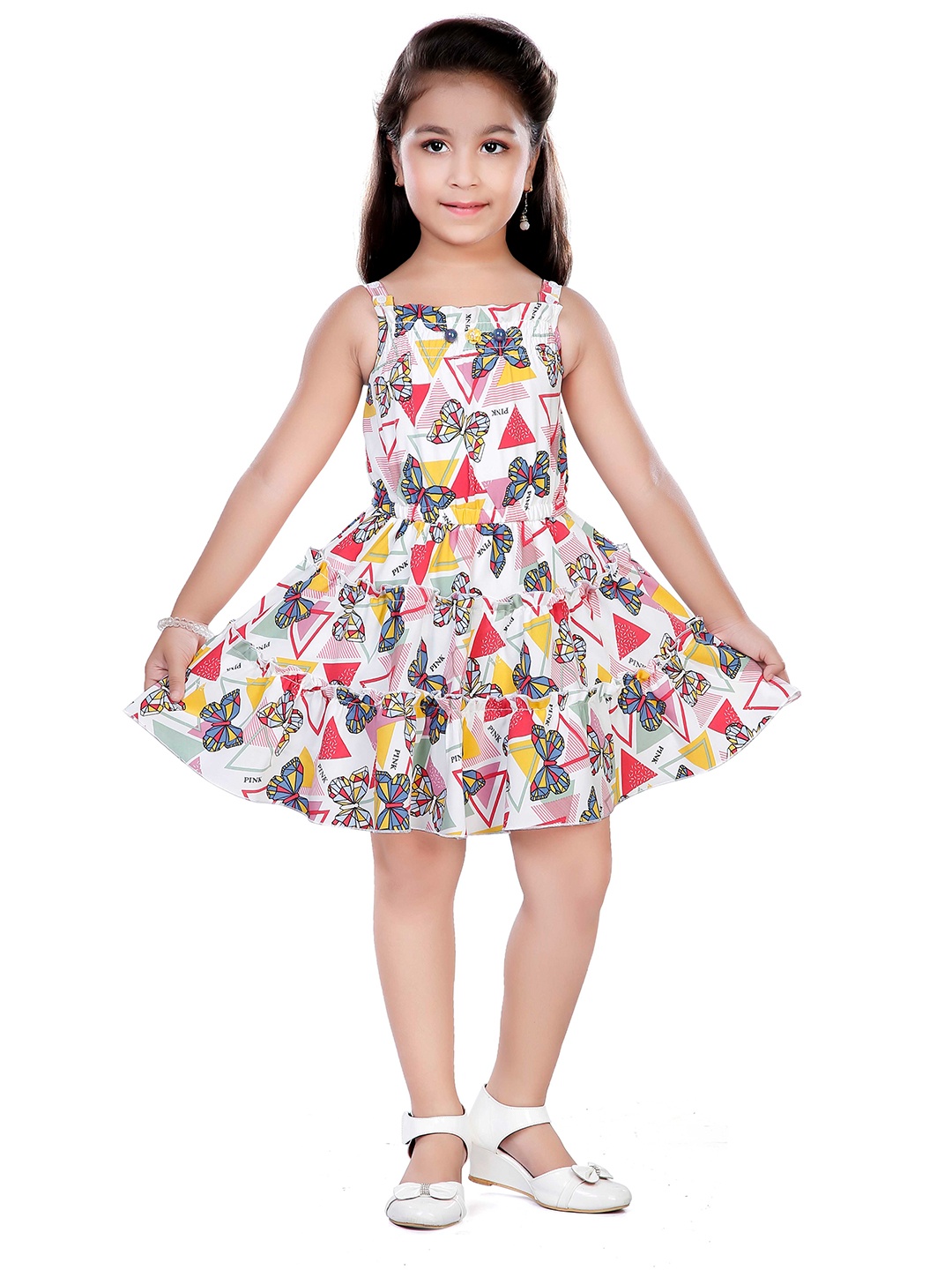 

Hunny Bunny Girls White and Pink Conversational Printed Dress