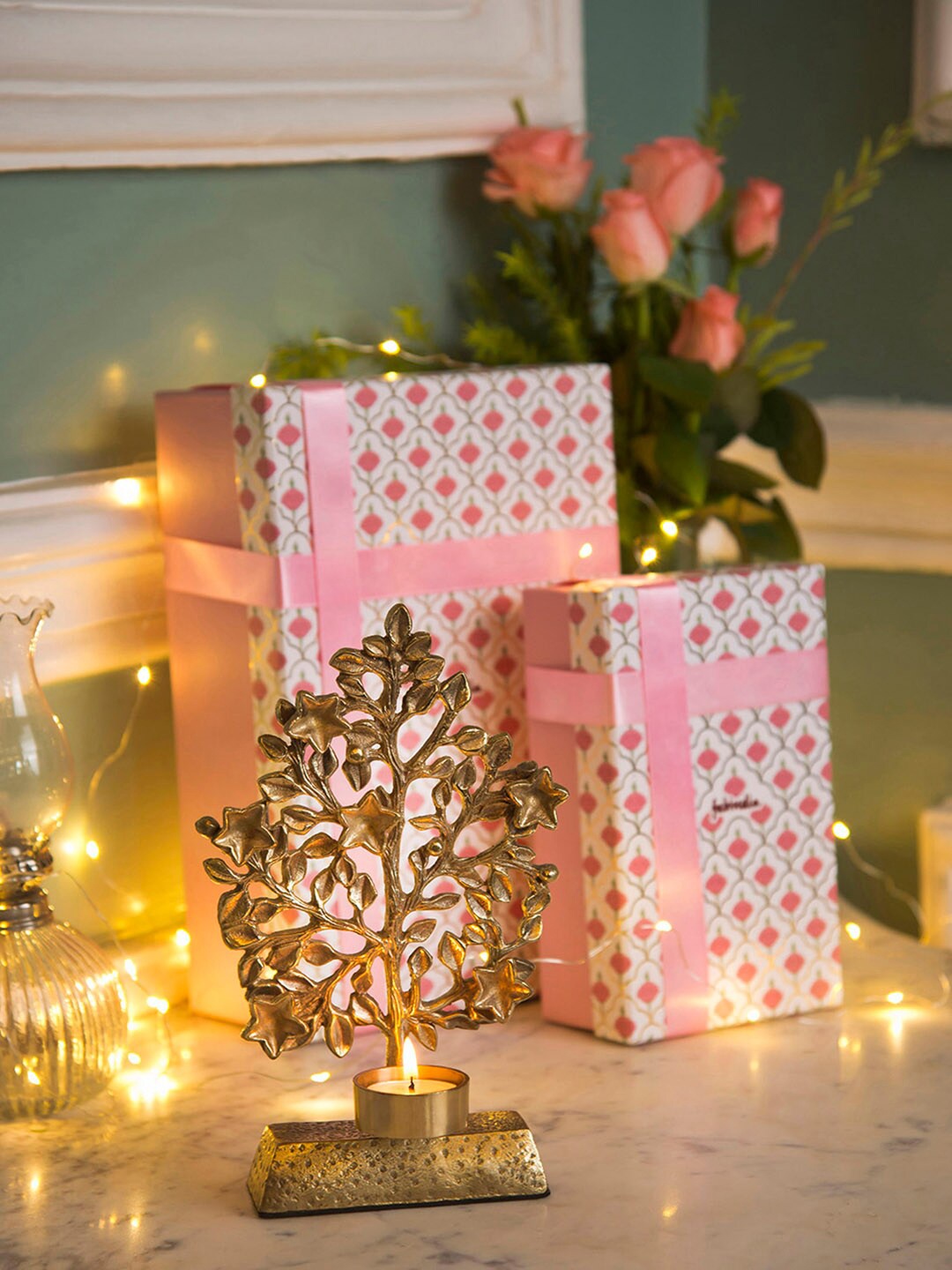 

Fabindia Gold Brass T-lite Candle Holder Gift Set