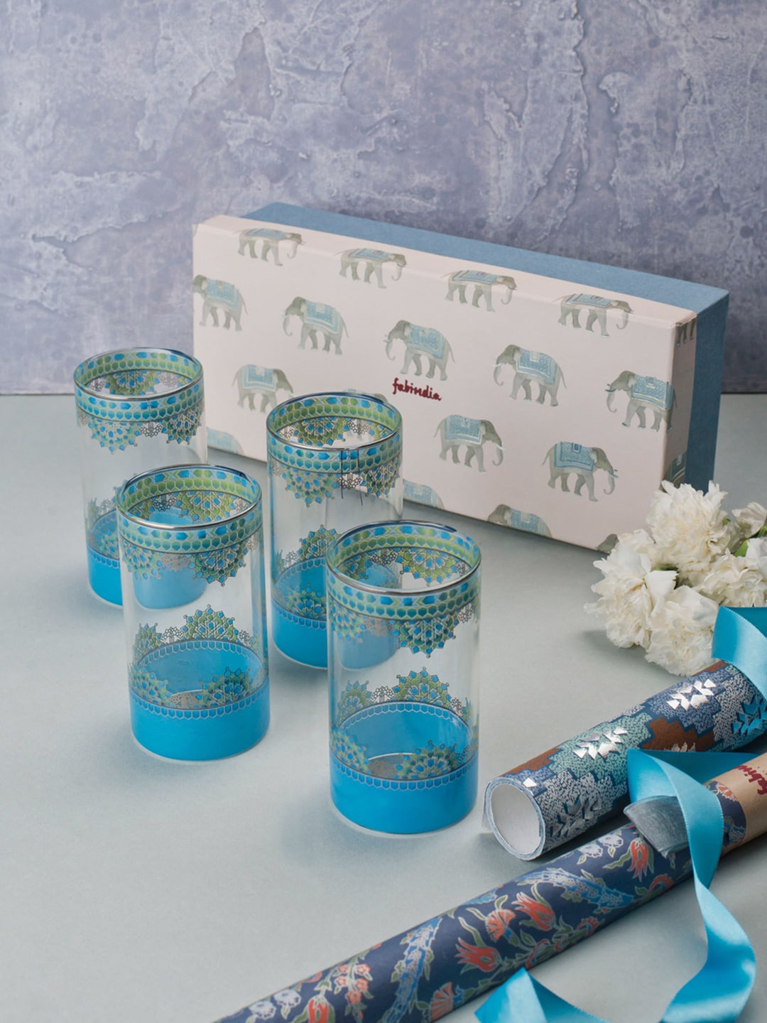 

Fabindia Set of 4 Blue & Transparent Printed Home Gift Sets