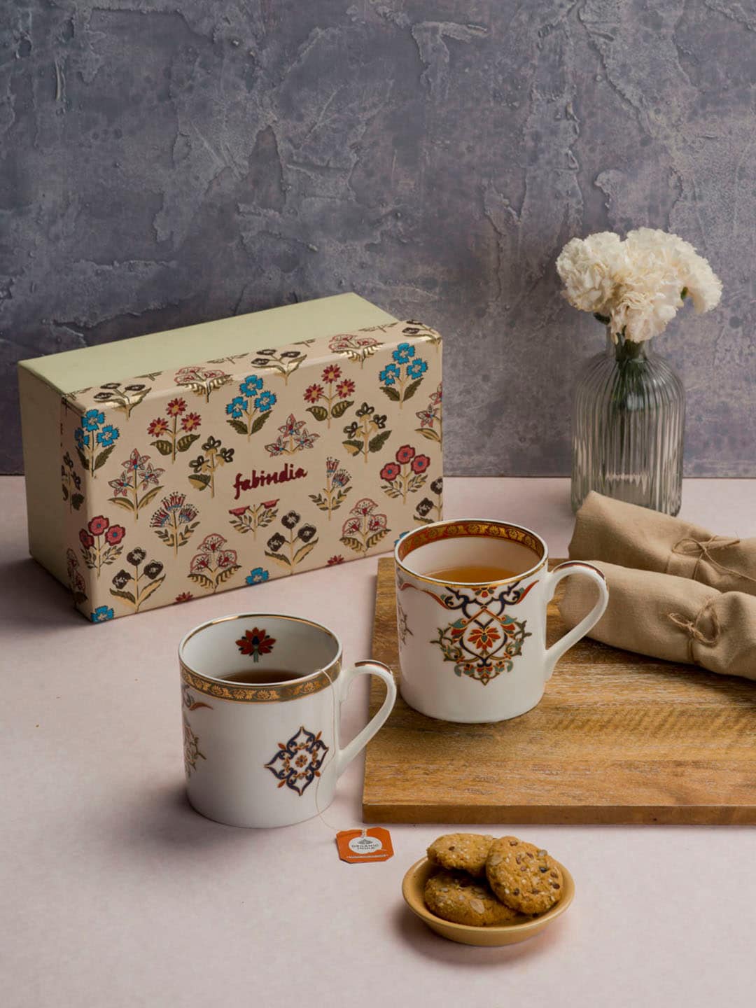 

Fabindia Cream-Coloured & Red Set of 2 Printed Mugs Home Gift Set