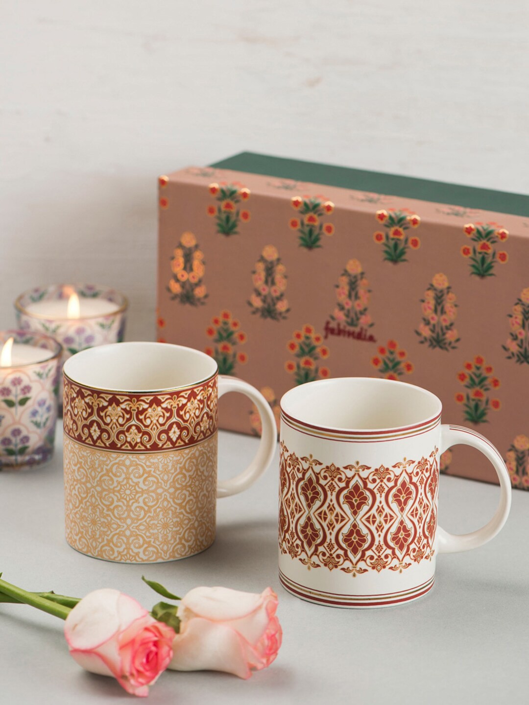 

Fabindia Set Of 2 Cream-Colored & Brown Printed Mugs