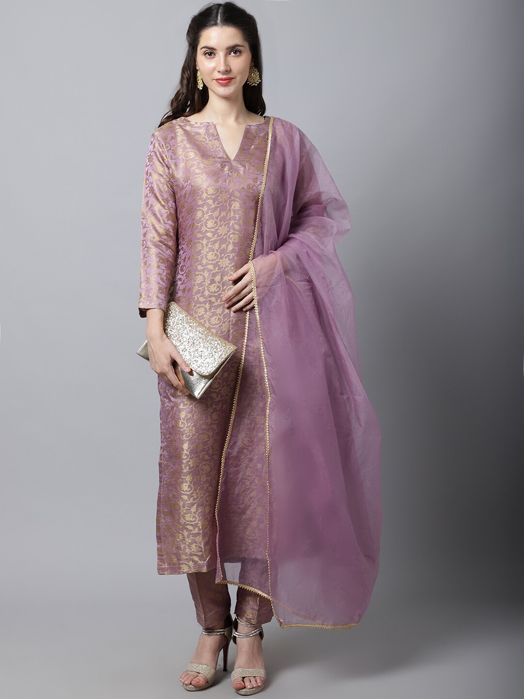 

anokherang Women Lavender Kurta with Trousers & With Dupatta