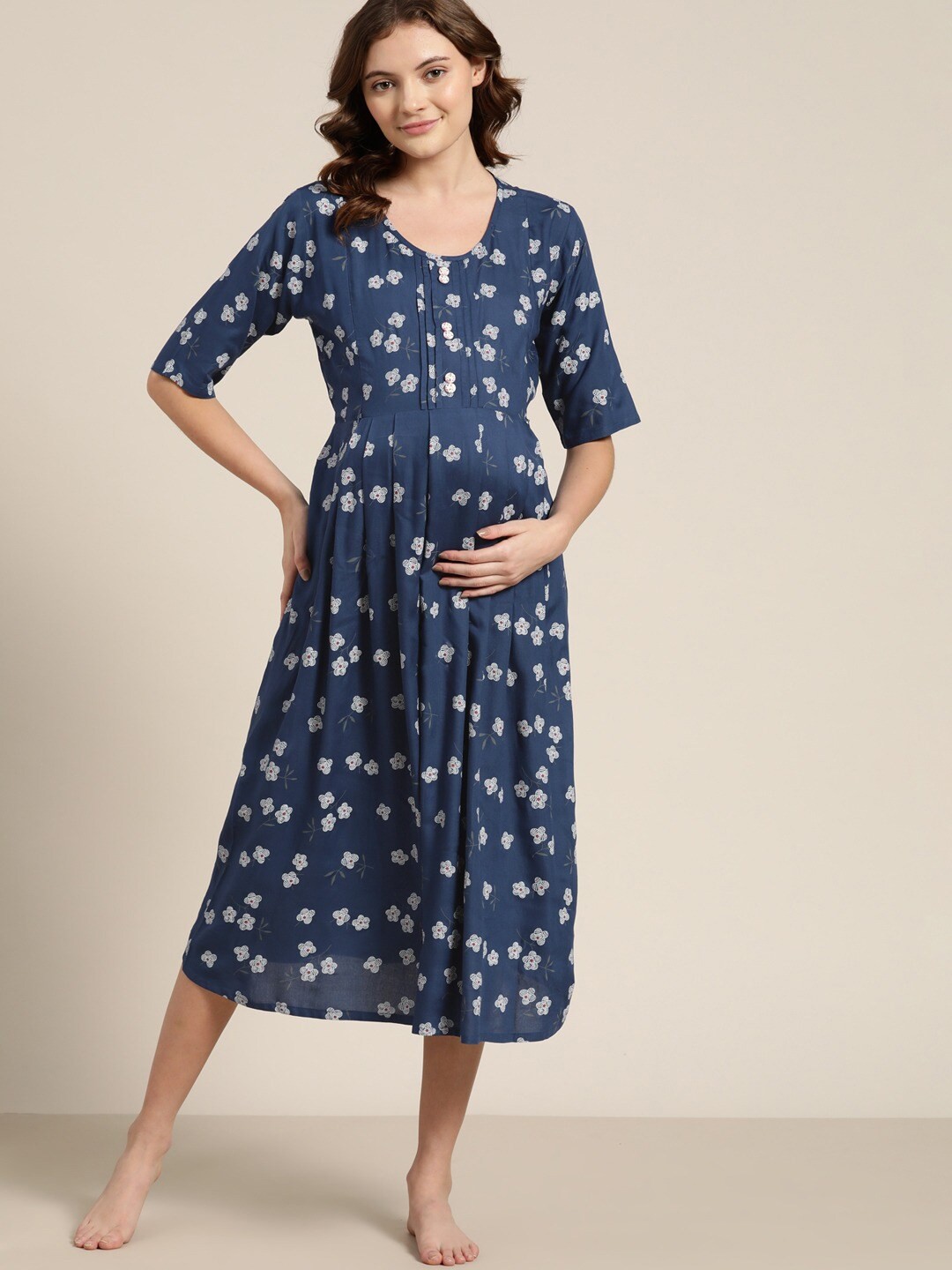 

Sweet Dreams Women Blue Printed Maternity Nightdress