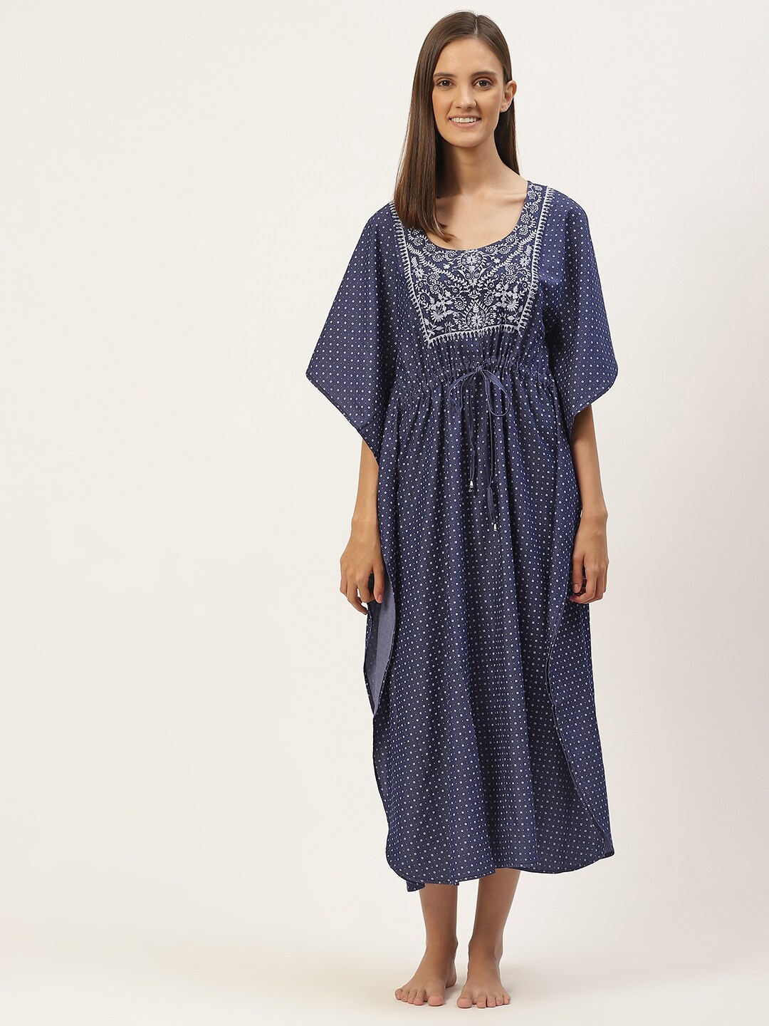 

Sweet Dreams Women Navy Blue Printed Maxi Pure Cotton Nightdress 2513GV
