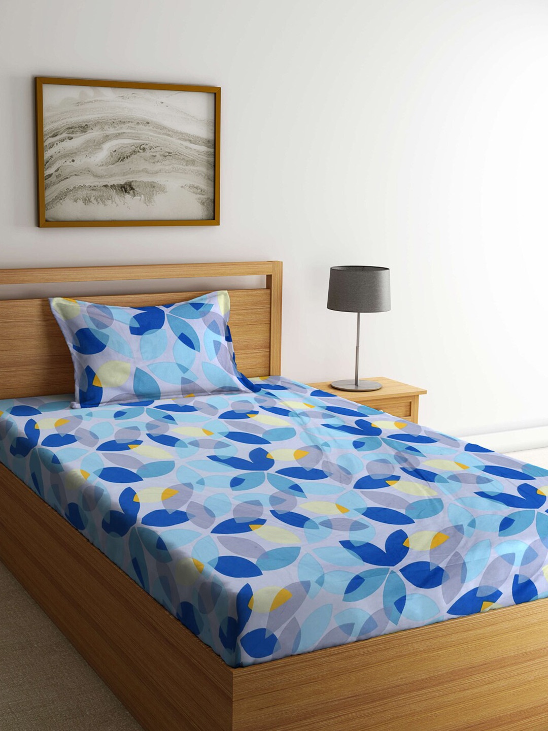 

Arrabi Grey & Blue Floral Printed 300 TC Single Bedsheet with 1 Pillow Cover