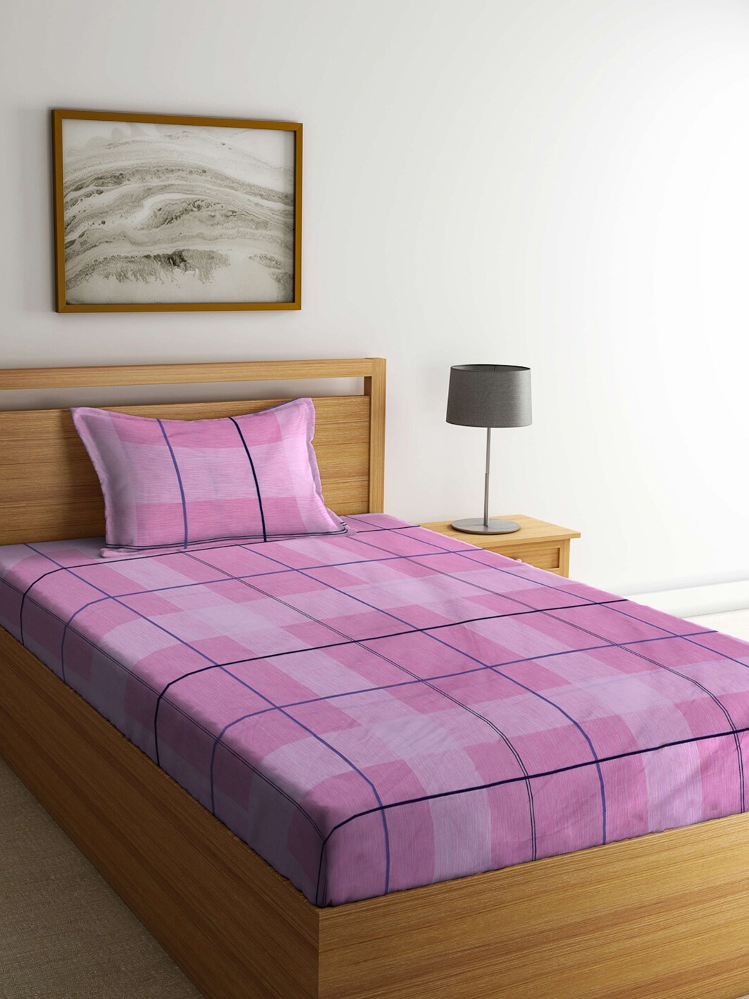 

Arrabi Pink & Purple Geometric 300 TC Single Bedsheet with 1 Pillow Covers
