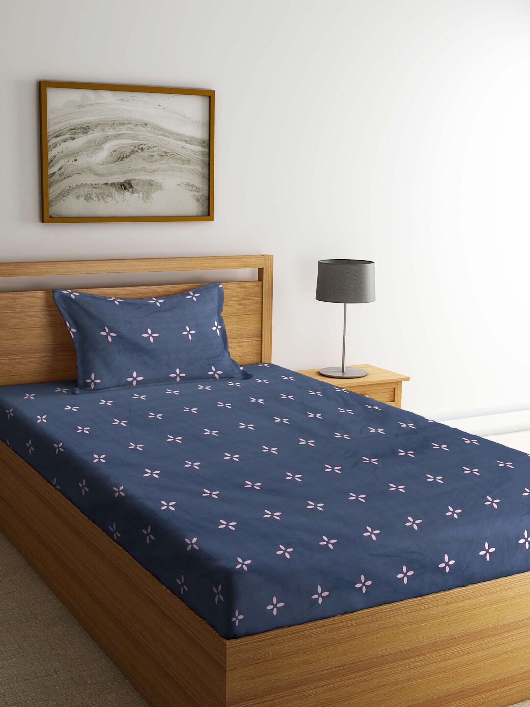 

Arrabi Grey & White Floral 300 TC Single Bedsheet with 1 Pillow Covers