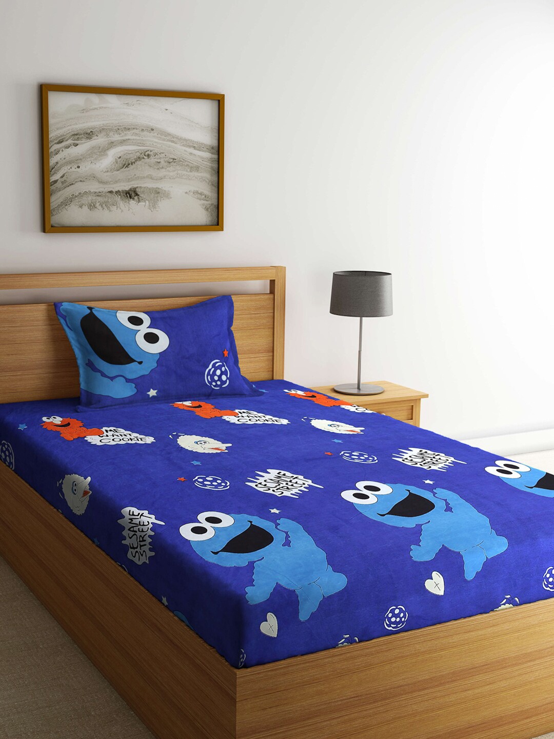 

Arrabi Blue Cartoon Characters 300 TC Single Bedsheet with 1 Pillow Cover