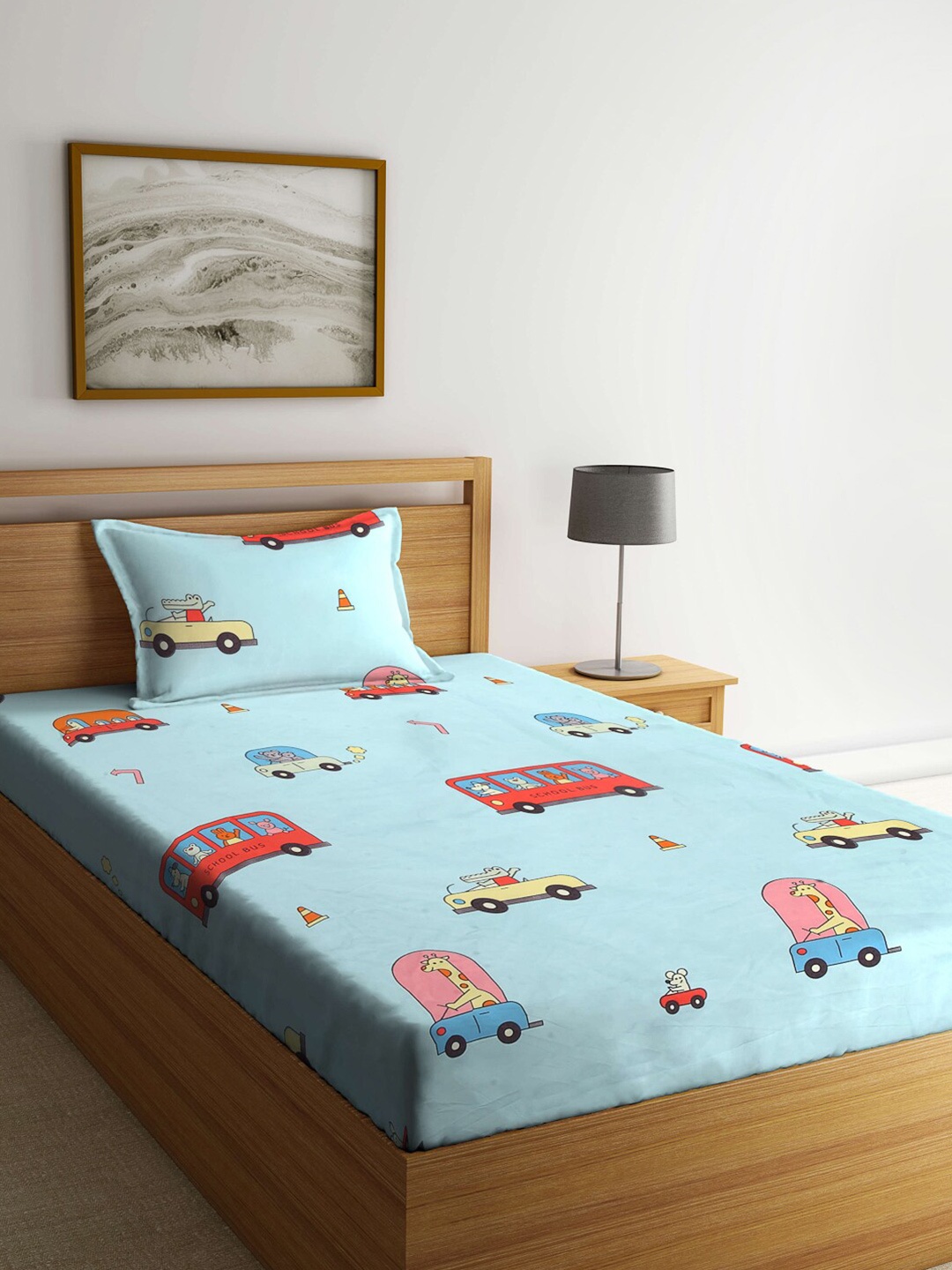 

Arrabi Blue & Red Cartoon Characters 300 TC Single Bedsheet with 1 Pillow Cover