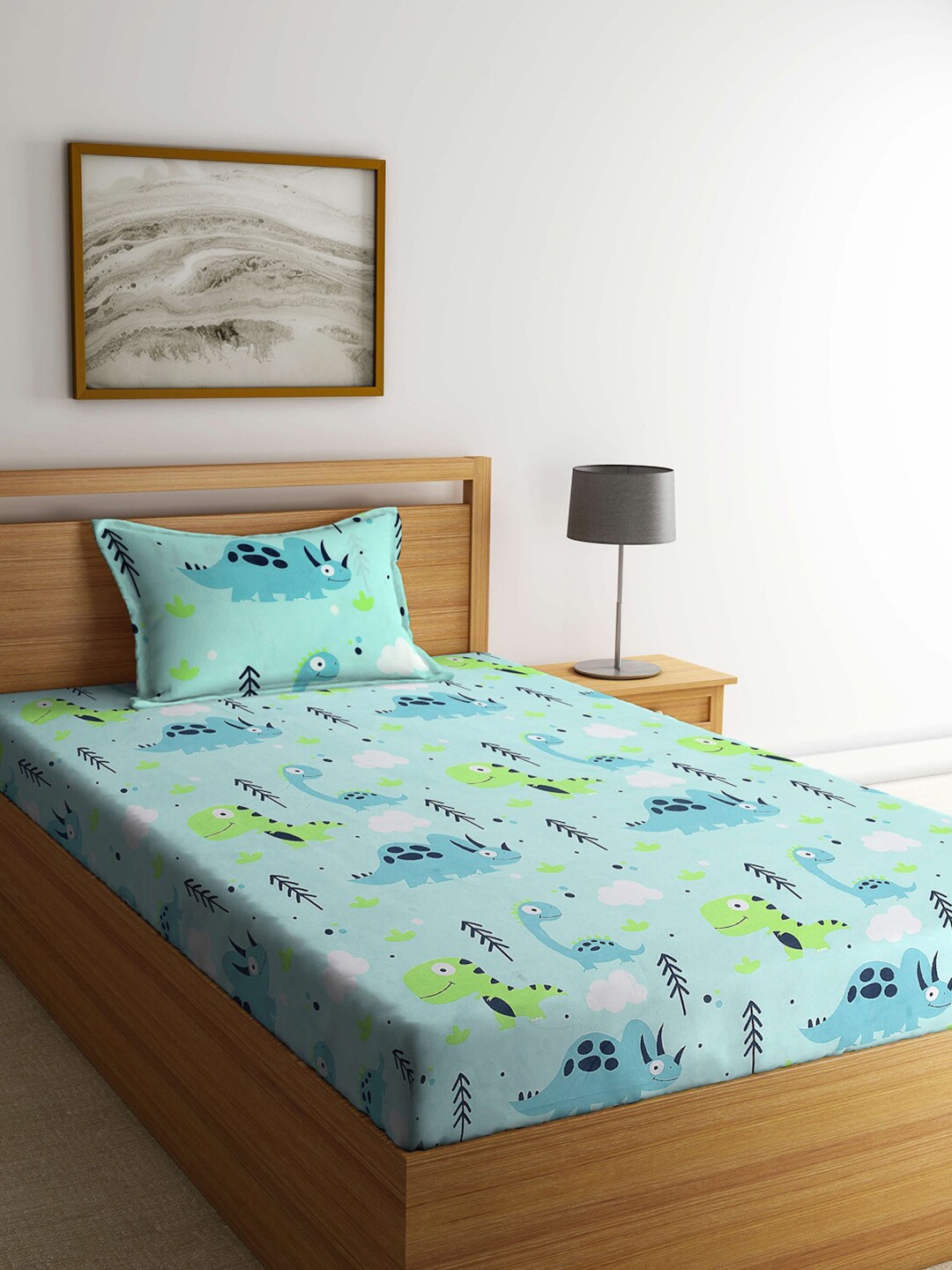 

Arrabi Green & Blue Graphic 300 TC Single Bedsheet with 1 Pillow Covers