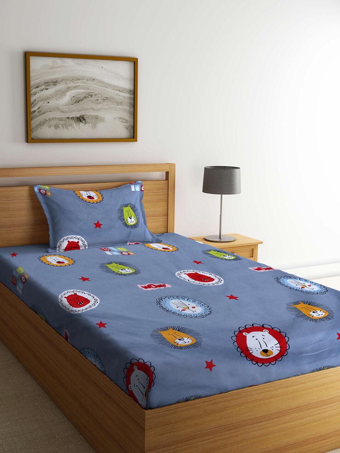 

Arrabi Grey & White Graphic 300 TC Single Bedsheet with 1 Pillow Cover