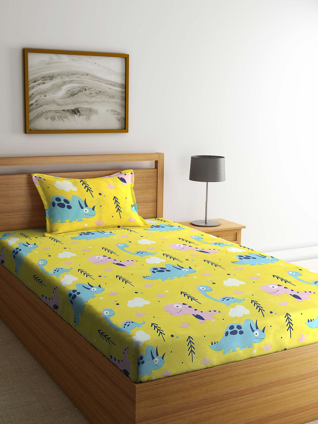 

Arrabi Yellow & Blue Cartoon Characters 300 TC Single Bedsheet with 1 Pillow Cover