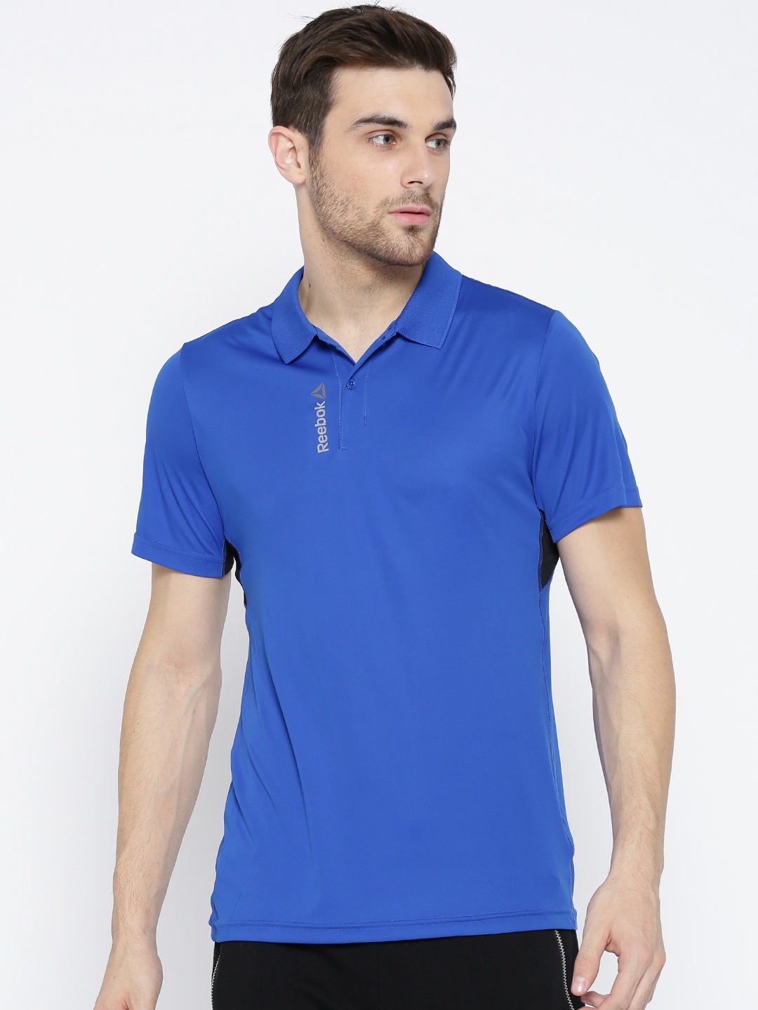 

Reebok Men Blue WOR Solid Polo Collar Training T-shirt