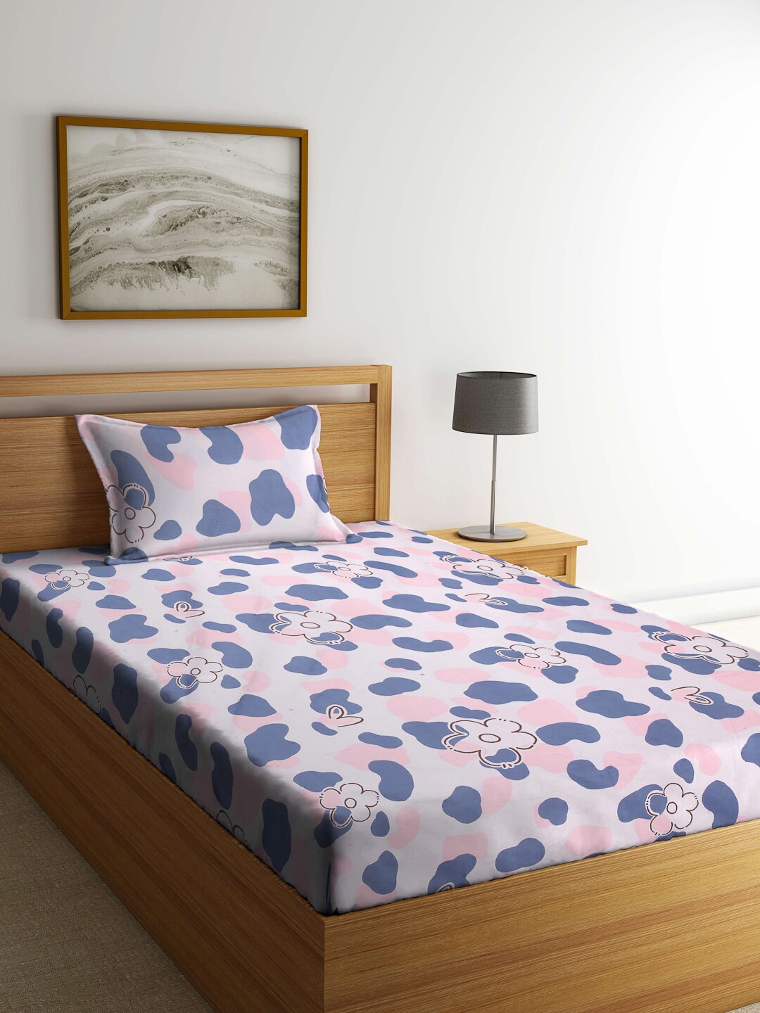 

Arrabi 300 TC Pink & Blue Conversational Single Bedsheet with 1 Pillow Cover