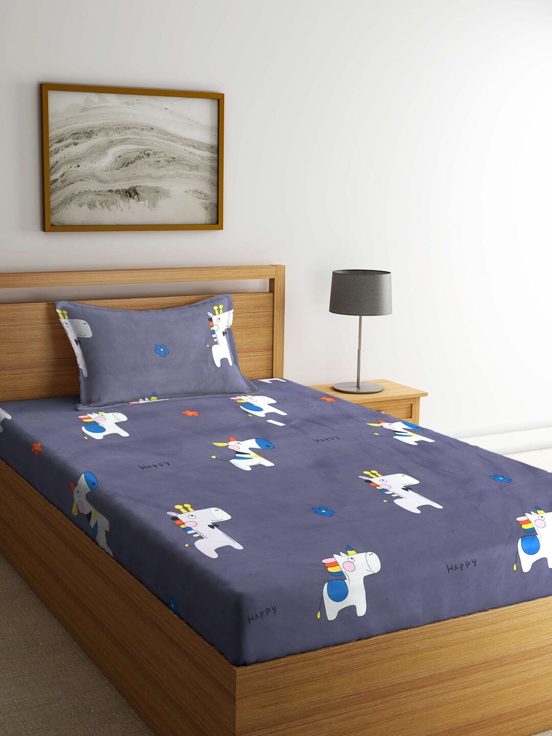 

Arrabi Grey & White Cartoon Characters 300 TC Single Bedsheet with 1 Pillow Cover