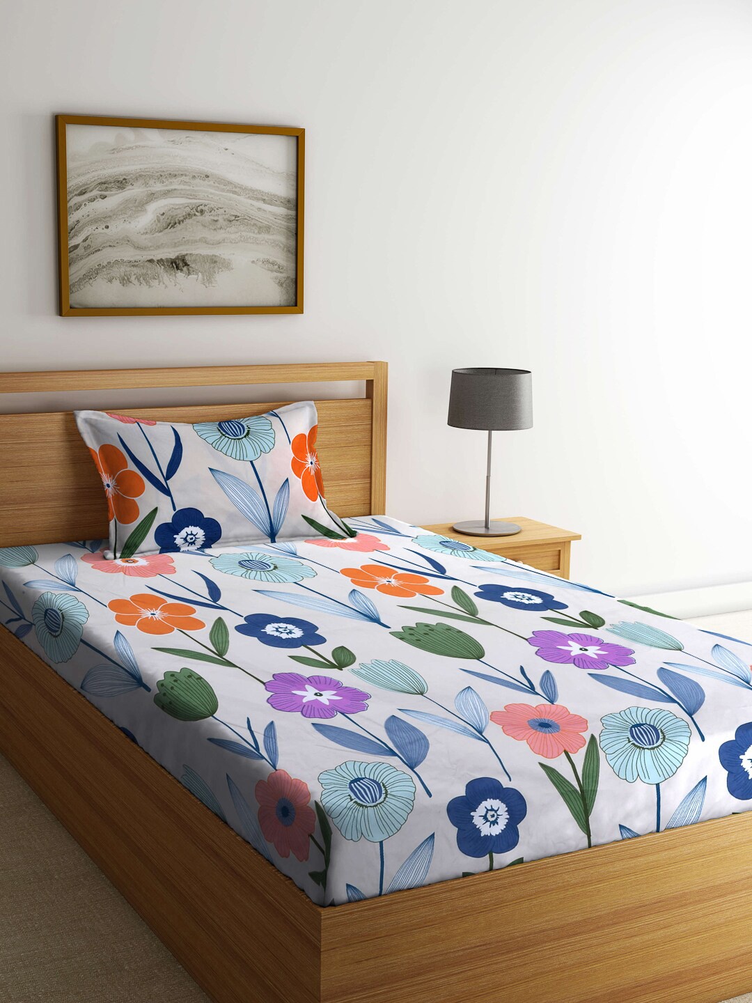 

Arrabi White & Green Floral 300 TC Single Bedsheet with 1 Pillow Covers