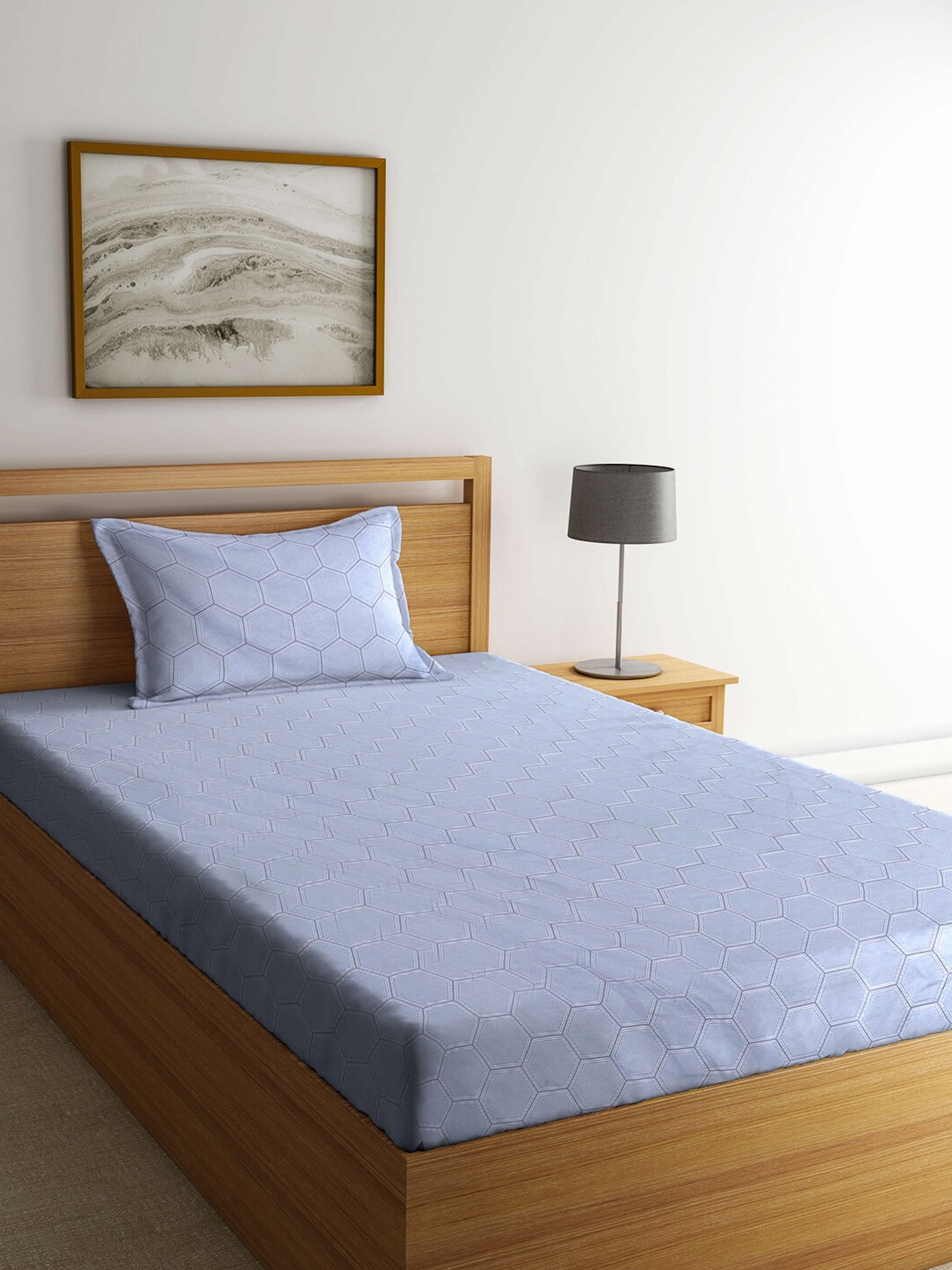 

Arrabi Grey & White Geometric 300 TC Single Bedsheet with 1 Pillow Covers