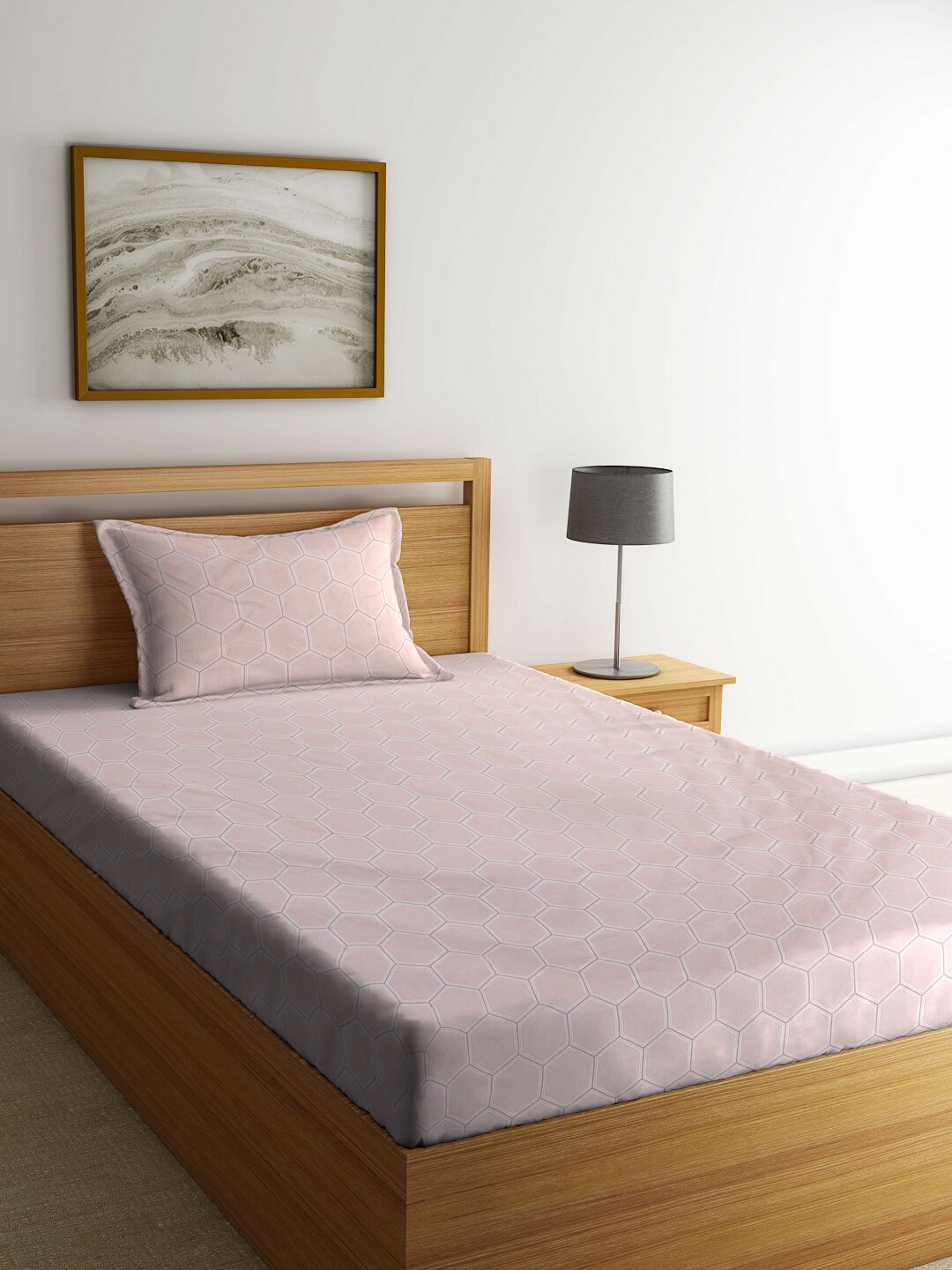 

Arrabi Peach-Coloured Geometric 300 TC Single Bedsheet with 1 Pillow Cover