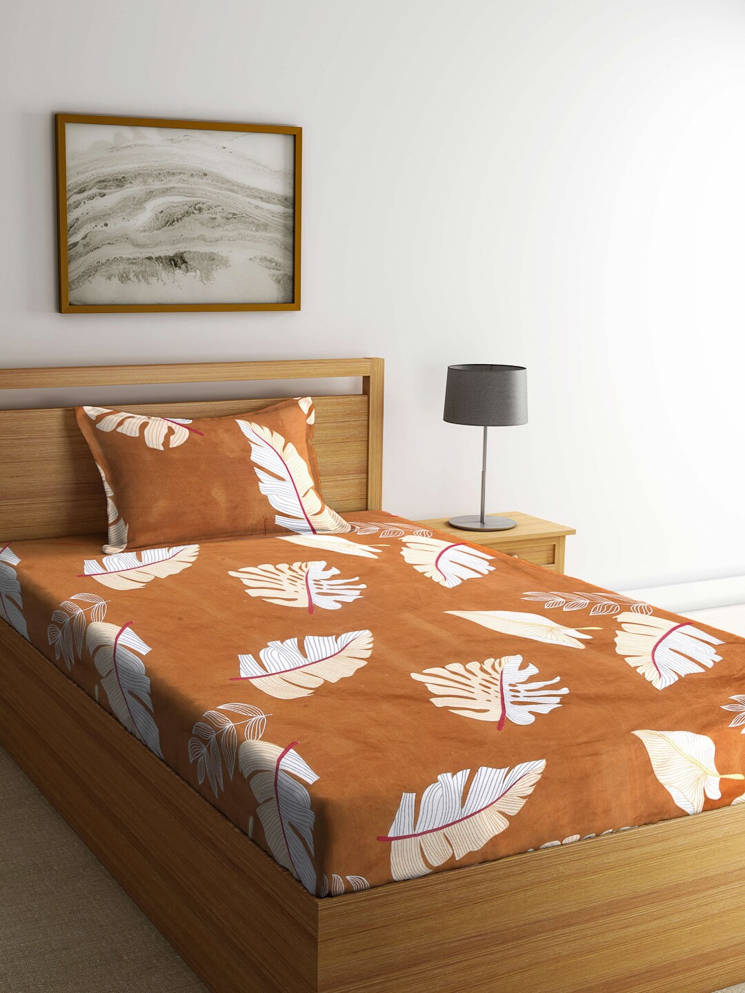 

Arrabi Brown & White Floral 300 TC Single Bedsheet with 1 Pillow Covers