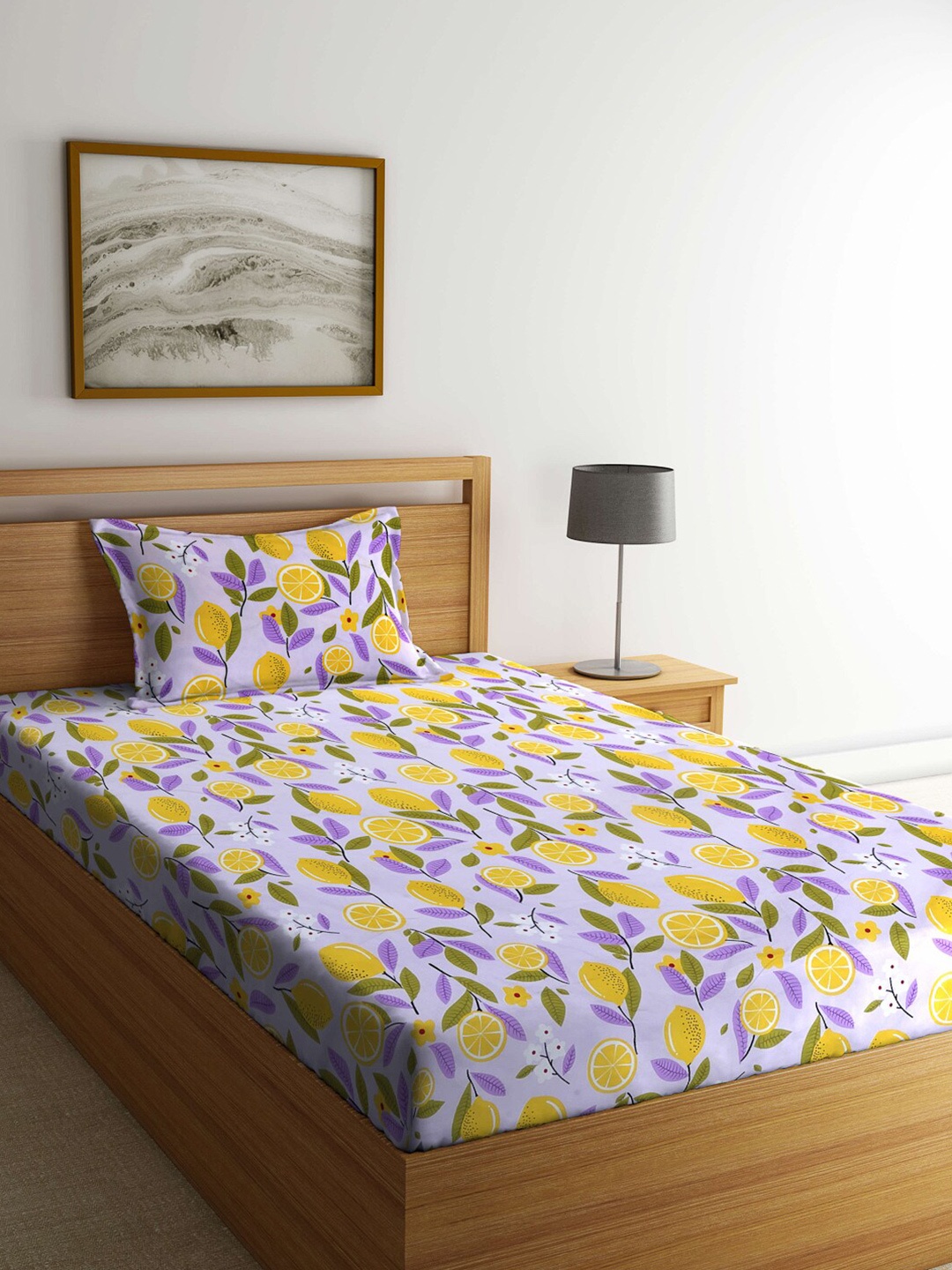 

Arrabi Purple & Green Floral 300 TC Single Bedsheet with 1 Pillow Covers