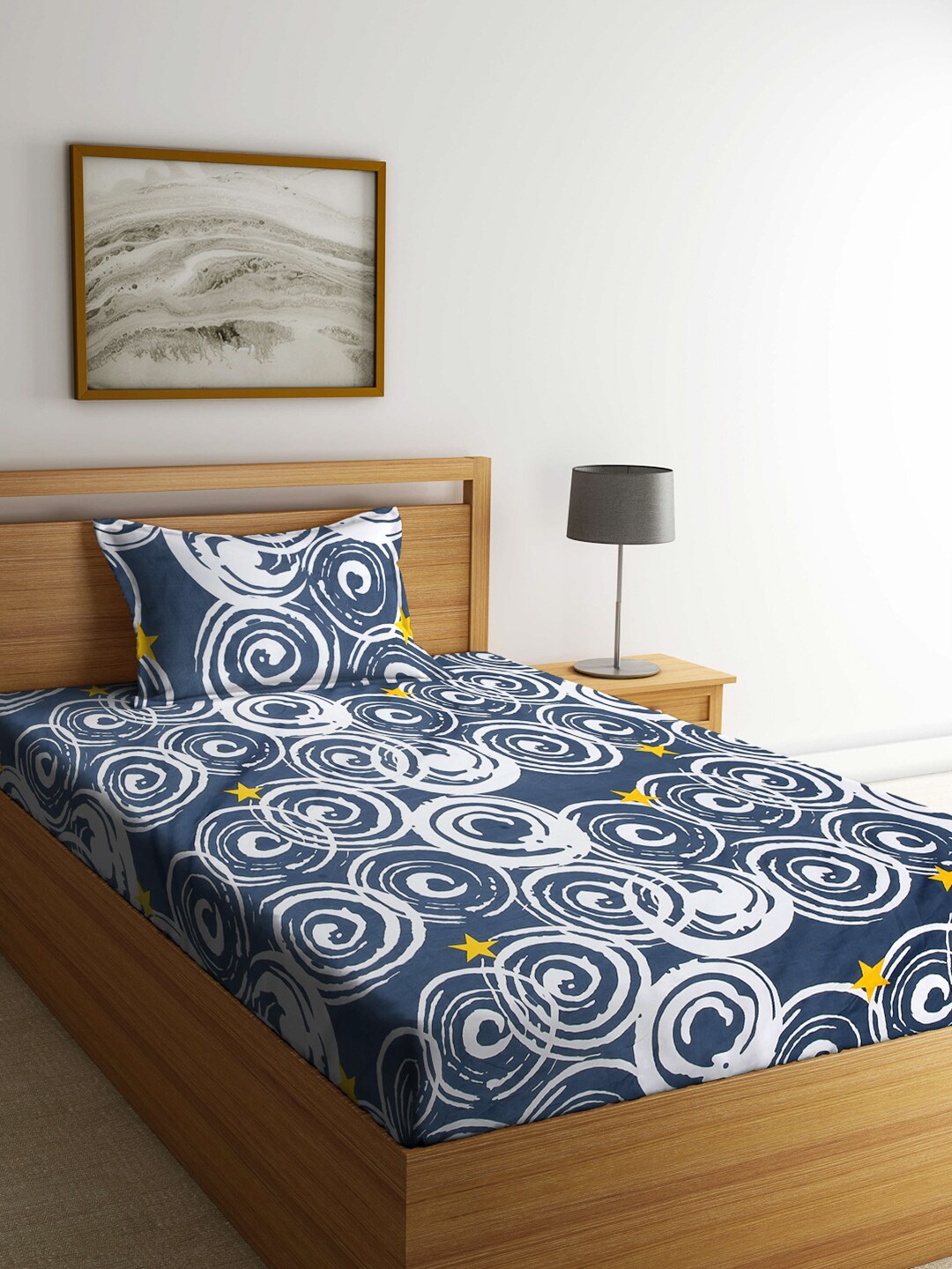 

Arrabi Grey & Off White Geometric 300 TC Single Bedsheet with 1 Pillow Covers