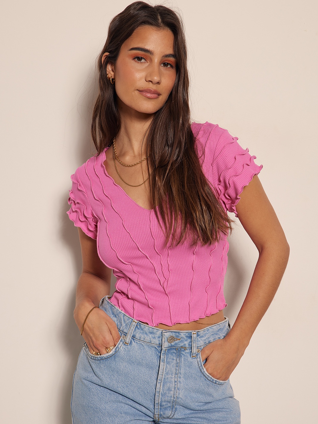 

NA-KD Women Pink V-Neck Babylock Detail Top