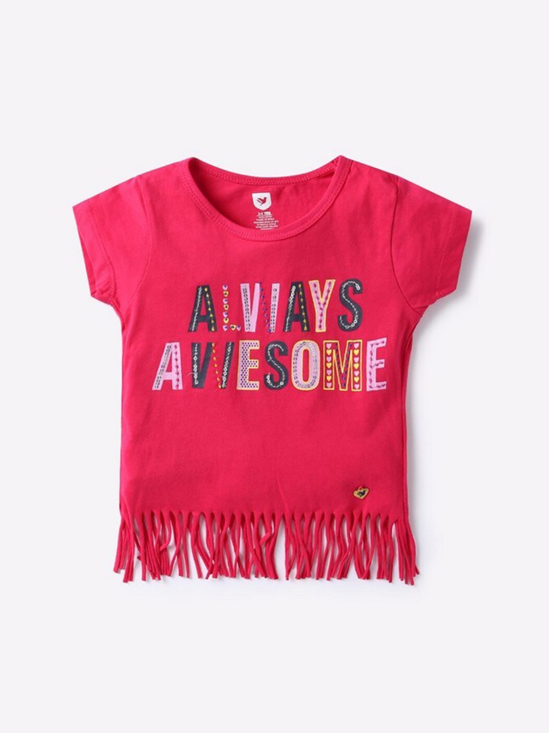 

612League Girls Red Typography Printed T-shirt