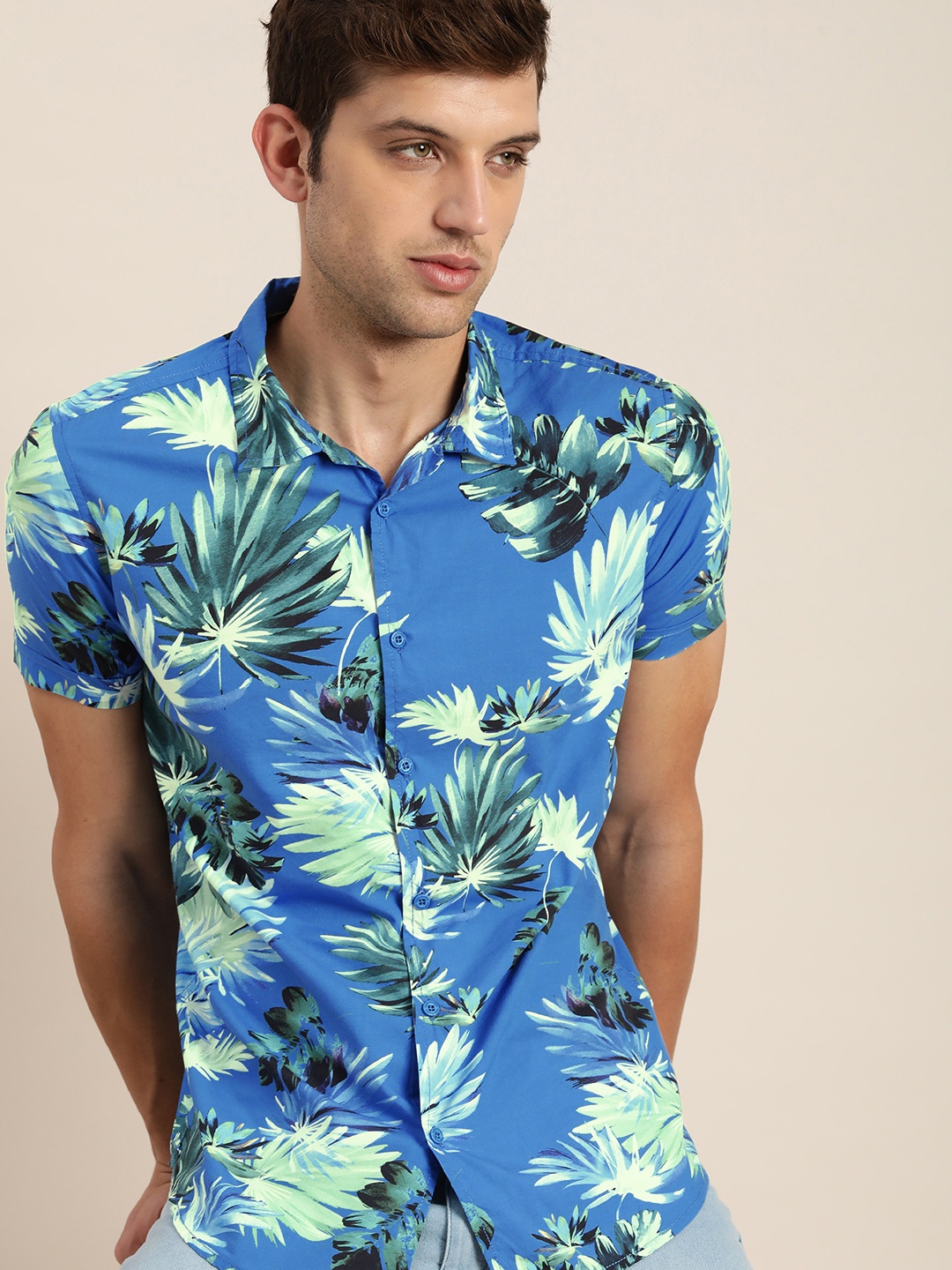 

Moda Rapido Men Navy Blue Slim Fit Floral Printed Pure Cotton Casual Shirt