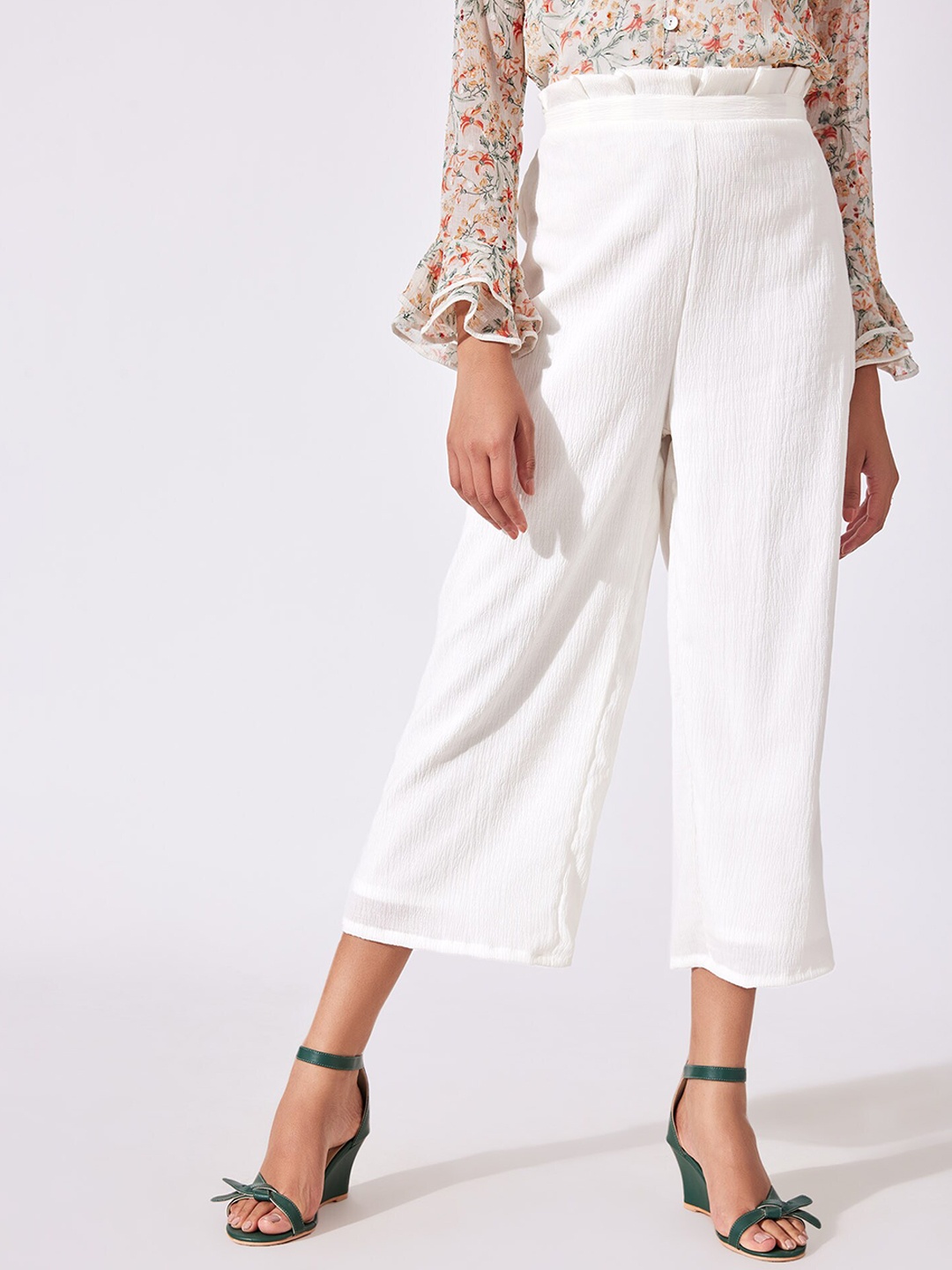 

The Label Life Women White Flared High-Rise Culottes Trousers