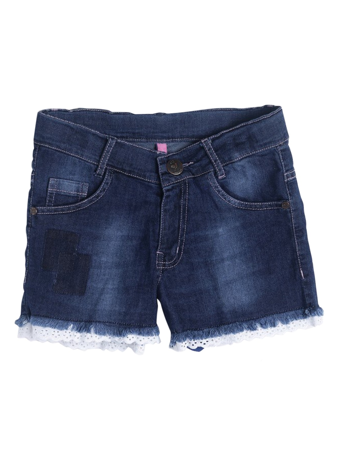

612League Girls Blue Washed Slim Fit Outdoor Cotton Denim Shorts
